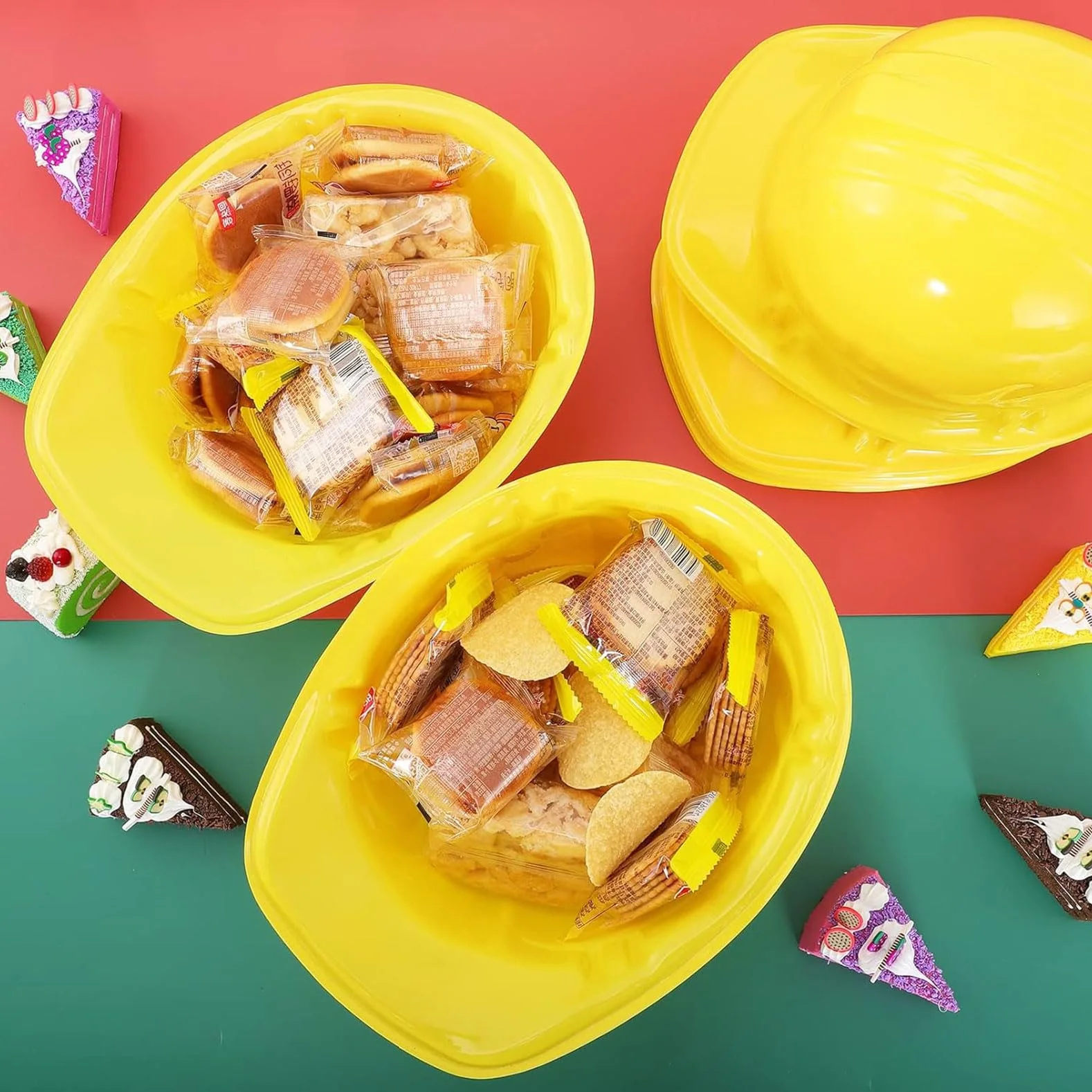 12 pezzi casco da costruzione per bambini, giallo per lavoratori edili, set di casco da costruzione, riutilizzabile, morbido casco da cantiere, per feste a tema di costruzione, compleanni