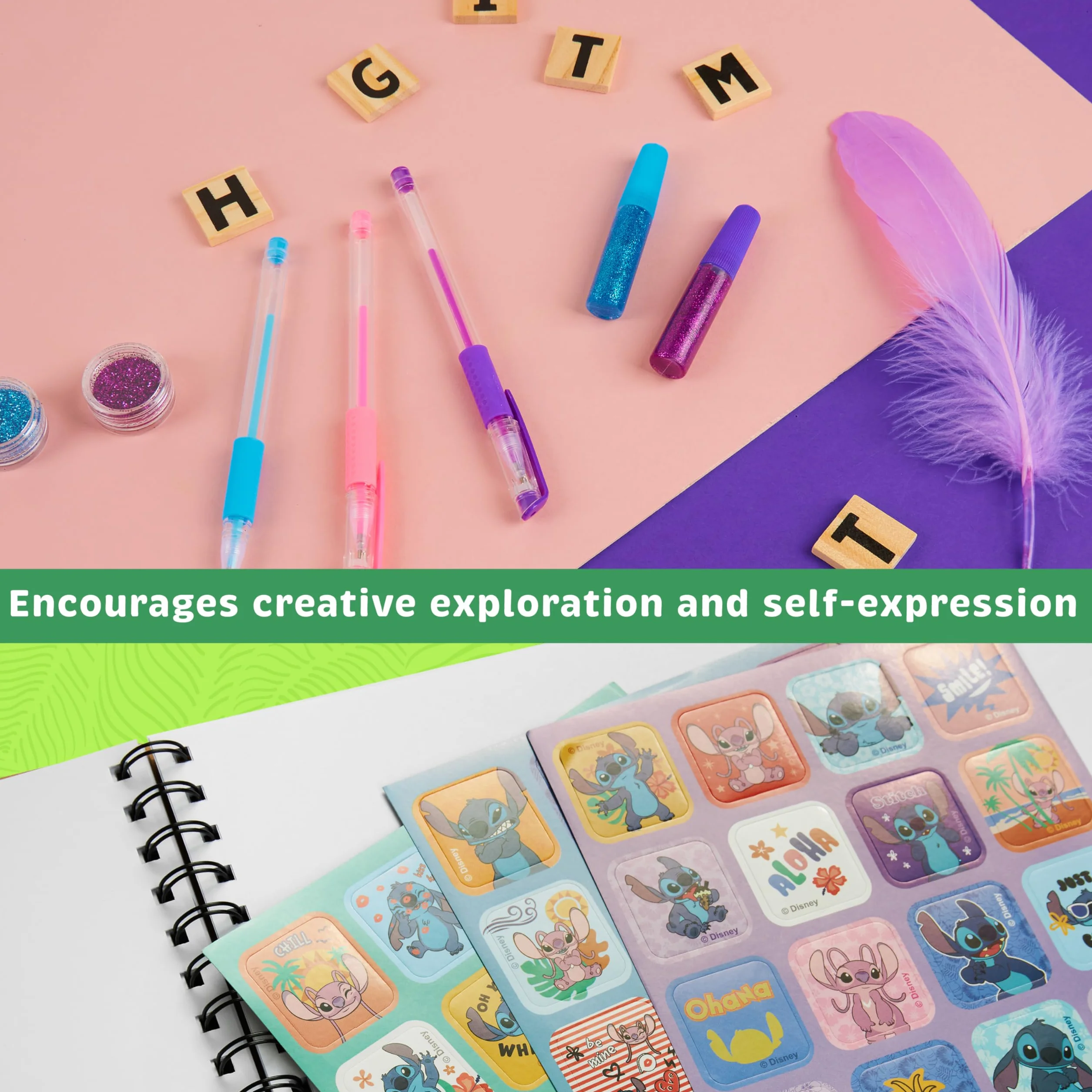 Disney Stitch Scrapbooking Kit Bambini Ragazzi, Kit Accessori Scrapbook, Adesivi, Francobolli, Penne Gel - Regali per Ragazze