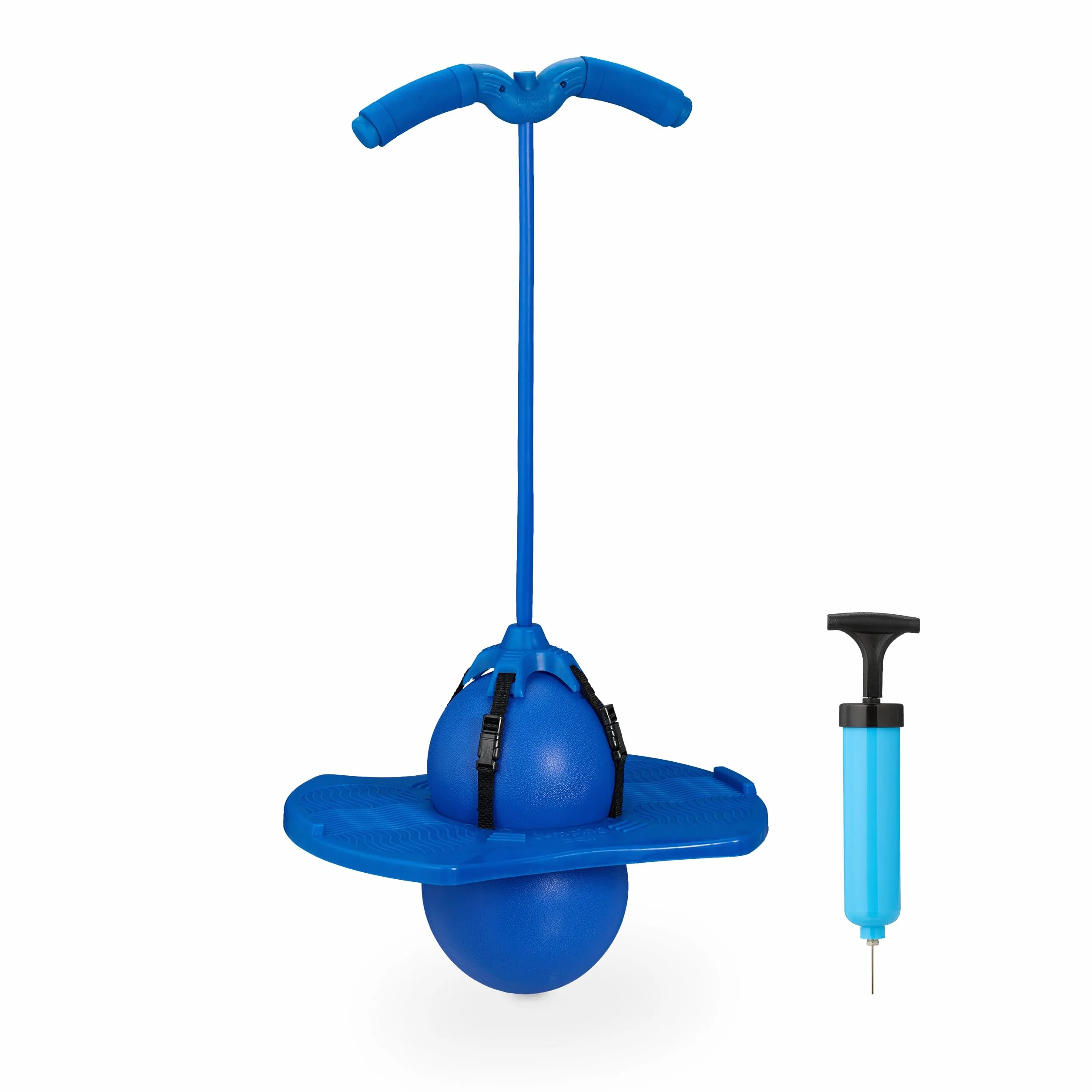Relaxdays Salterello per Bambini, Pogo Stick con Palla Salta-Salta e Manici, 100 kg, 74x39x29 cm, Gioco da Esterno, Blu
