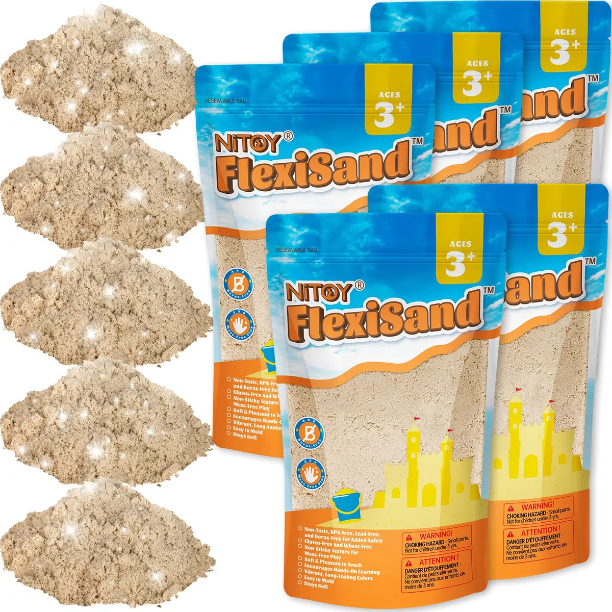 NiToy Play Sand, FlexiSand 5 kg Sabbia da Gioco Modellabile per Bambini, Sabbia da Modellazione per Dare Forma e Impastare, Facile da Maneggiare, Applicazione Pulita, Promuove il Gioco Creativo (Beige