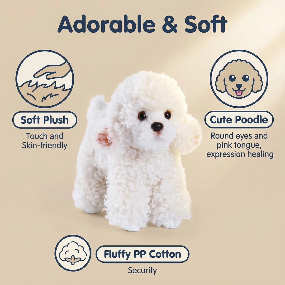 CU-MATE Peluche a forma di barboncino, giocattolo realistico per cani, adorabile cuscino da abbracciare per dormire per bambini e amici