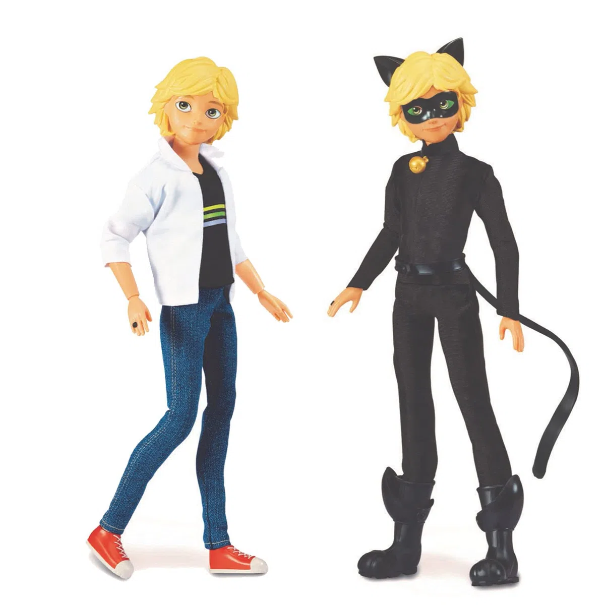 BANDAI - Miraculous - Bambola Miraculous Chat Noir e Adrien - manichino 26 cm e i 2 costumi - Giocattolo Bambola supereroe articolata - Giocattolo per bambini 4 anni e + - P50356