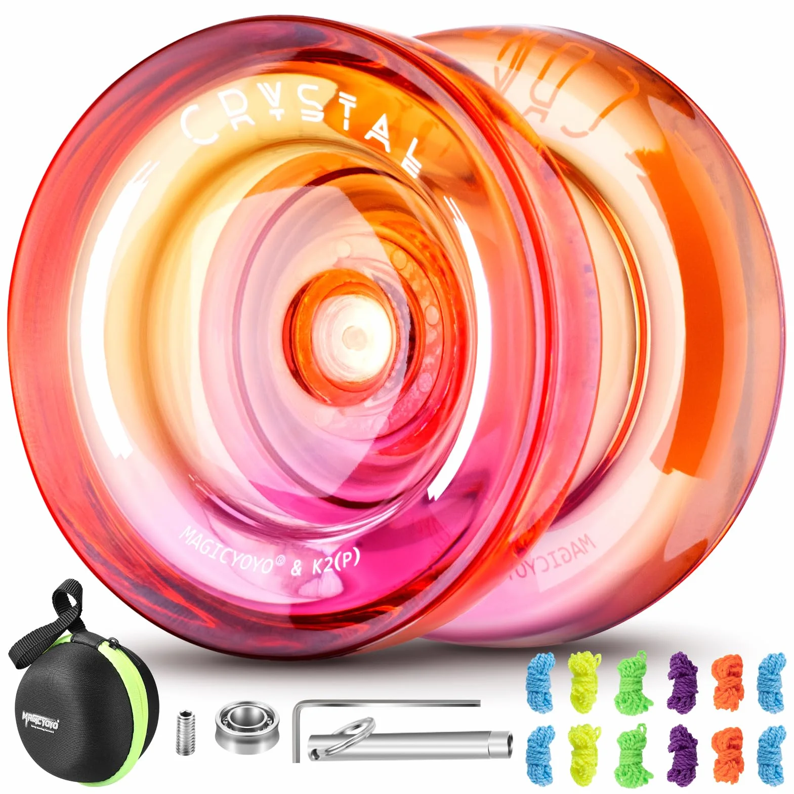 MAGICYOYO K2 Responsive Yoyo per bambini, Dual Purpose JoJo per principianti/Advanced, Extra Replacement Unresponsive Yoyo Bearing + 12 Yoyo Strings + Removal Tool+ Yo-Yo Bag (Crystal Pink Orange)