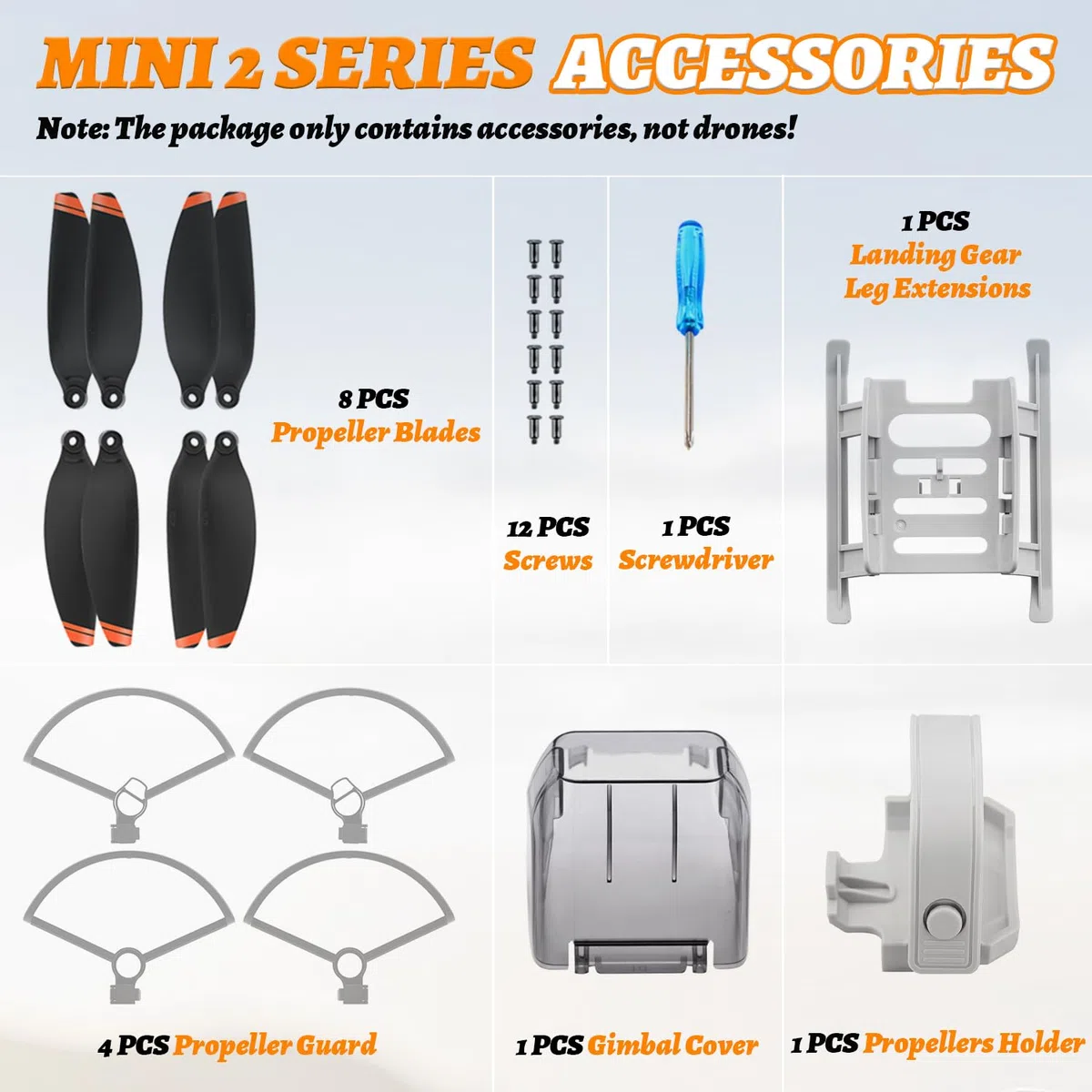 Drone Accessori per DJI Mini 4K/2/2 SE, 8 Drone Eliche di Ricambio, 4 Elica Protector, 1 Elica Supporto, 1 Estensioni pieghevoli, 1 Gimbal Protector