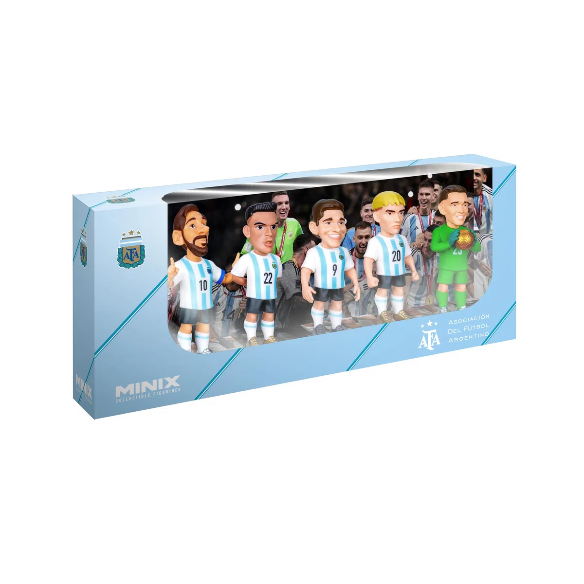 MINIX - Football Stars - Coppa del Mondo - Confezione - Argentina - 5 personaggi - Personaggio da collezione 7 cm (Messi, L Martínez, Alvarez, Mastantuono, D Martínez)