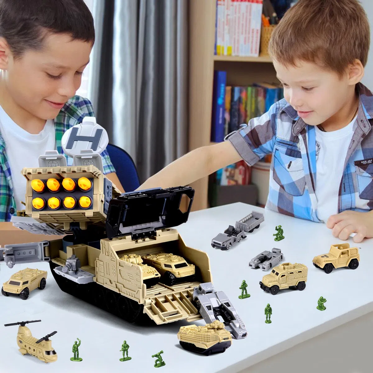 Giocattoli militari Serbatoio Playset con veicoli da combattimento, carri armati, elicotteri, militari uomini soldati, serbatoio dell'esercito auto giocattolo per bambini bambini bambini