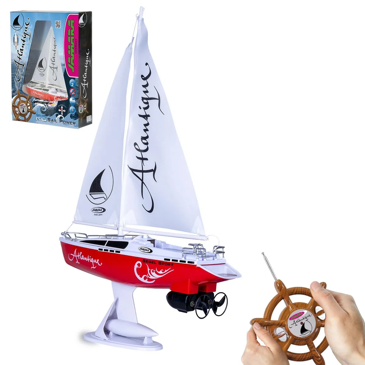JAMARA 040250 - Barca a Velo Atlantique, 27Mhz, 2 Canali RTR, Rosso/Bianco