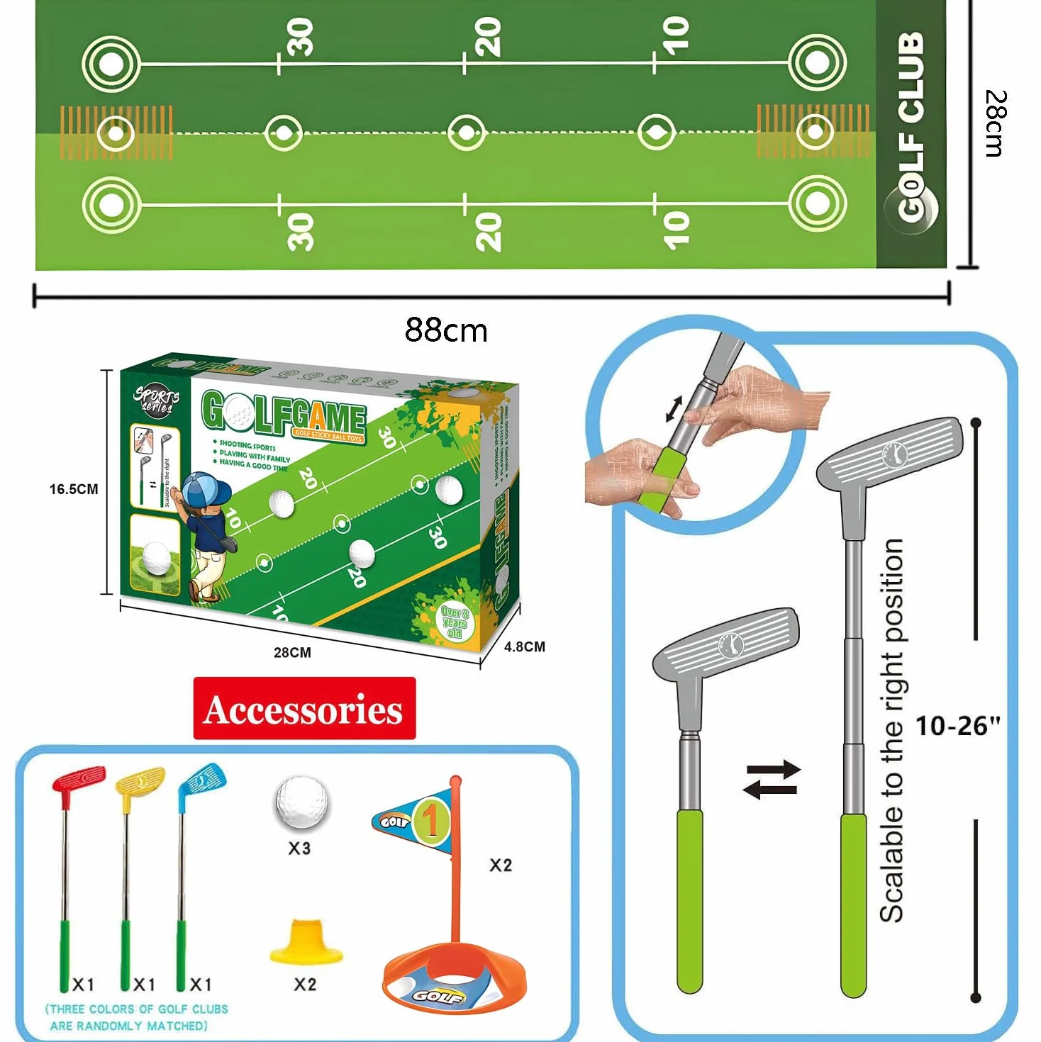Bambini Mini Golf Club Set, Retractable Bambino Golf Set con Mettere Mat, Indoor e Outdoor Sport Golf Giocattoli per Ragazzi Ragazze