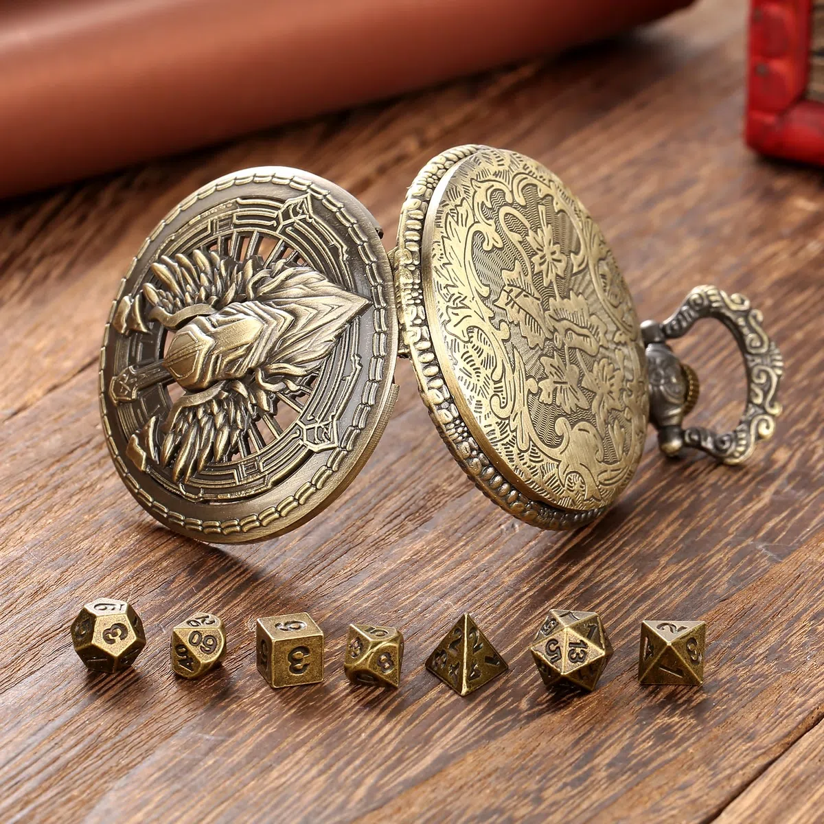 Mini set di dadi con custodia in bronzo cavaliere paladino cavaliere guerriero – Regali di D&D con borsa per dadi, set di 7 dadi in metallo poliedrico D&D, set per principianti per giochi di ruolo da