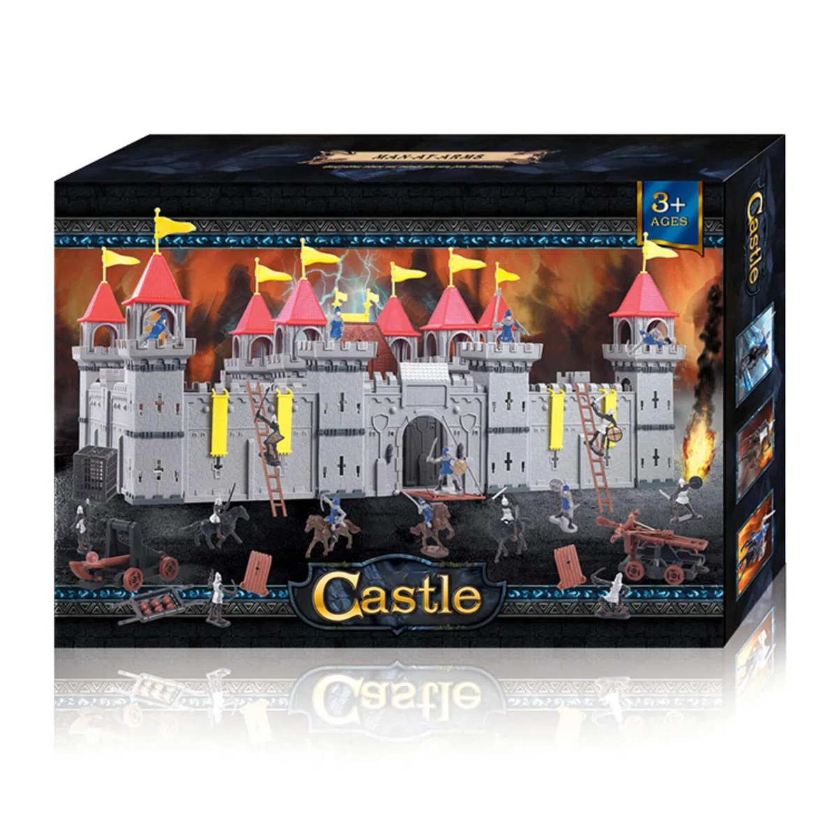 Grande Ritterburg - Set da gioco per bambini con personaggi e accessori, giocattolo medievale a partire dai 3 anni, con cavalieri, cavalli, bandiere e scale, sistema a incastro in plastica, per