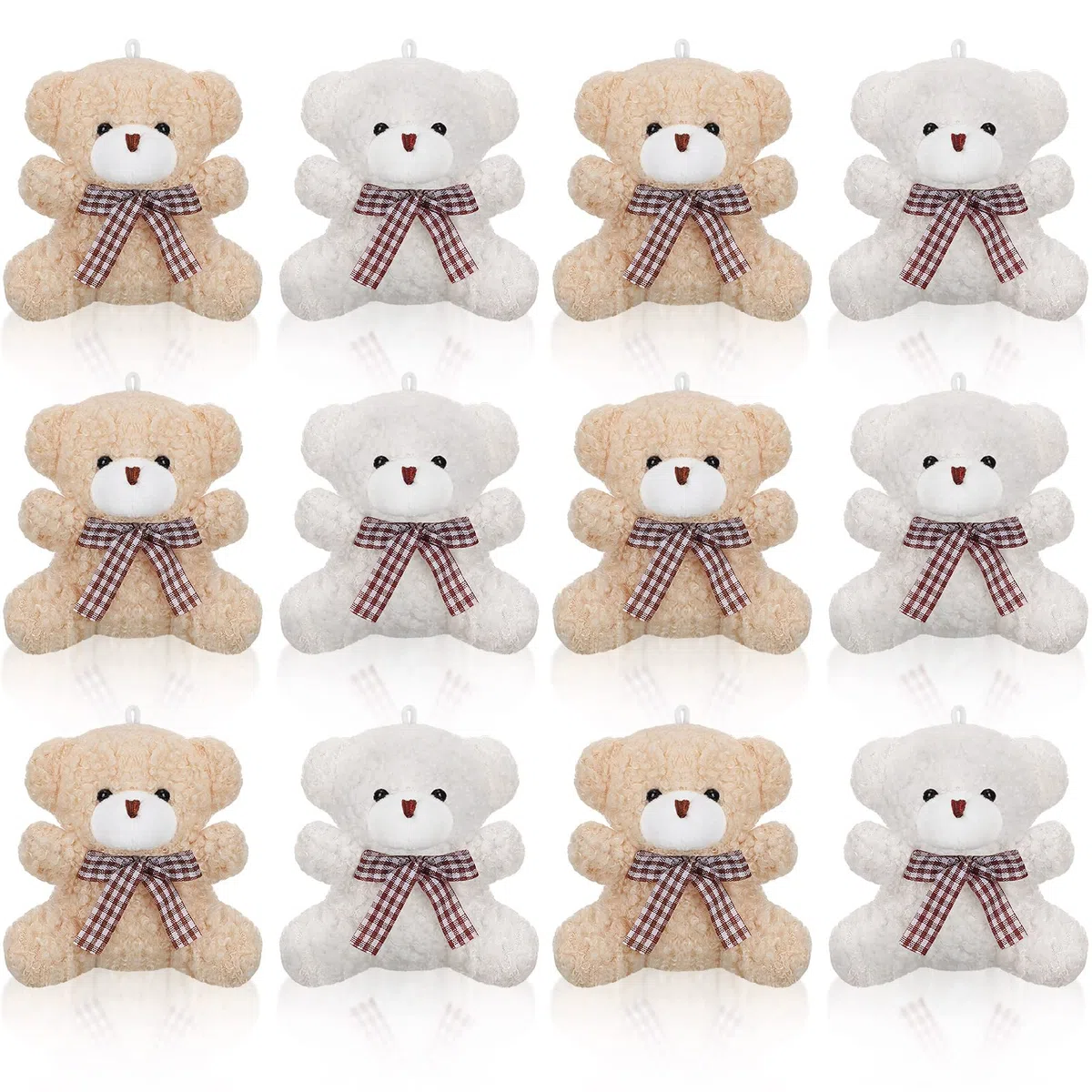 Zomiboo 12 Pezzi 4 Pollici Mini Animali di Orsetto Coniglietto Cucciolo Koala di Peluche Giocattoli Pasquali Bambole Pelose per Compleanno Portachiavi (Orsetto, Albicocca e Bianco)