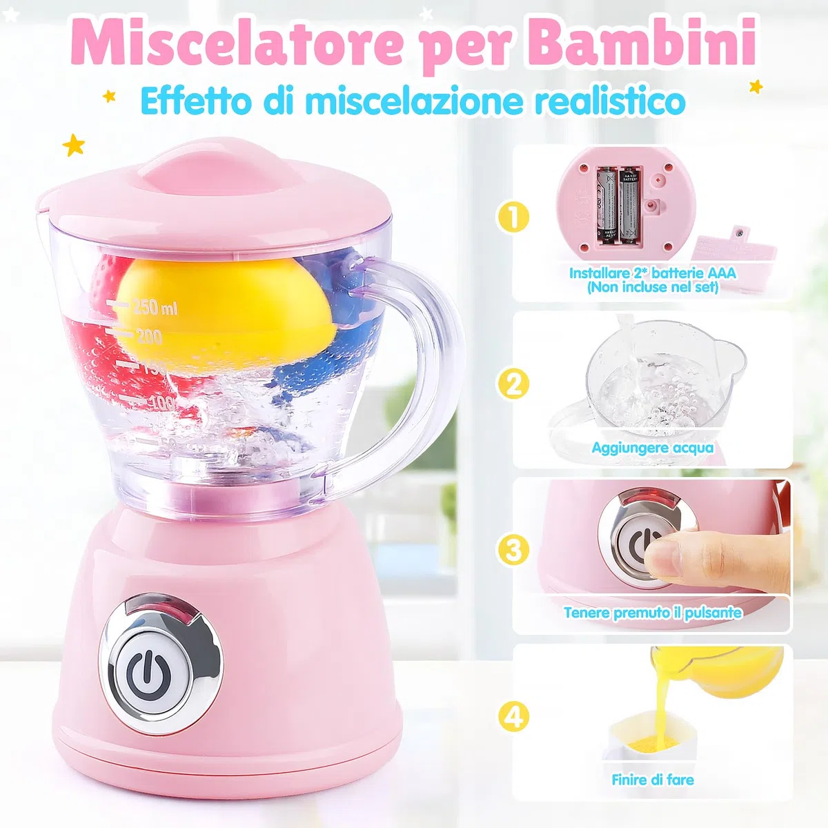 PLAY Accessori Cucina Bambini, Set di Accessori Cucina Giocattolo con Macchina Caffè Giocattolo, Mixer, Frullatore e Tostapane con Luci e Suoni, Kit Elettrodomestici Cucina per Bambini da 3+ (Rosa)