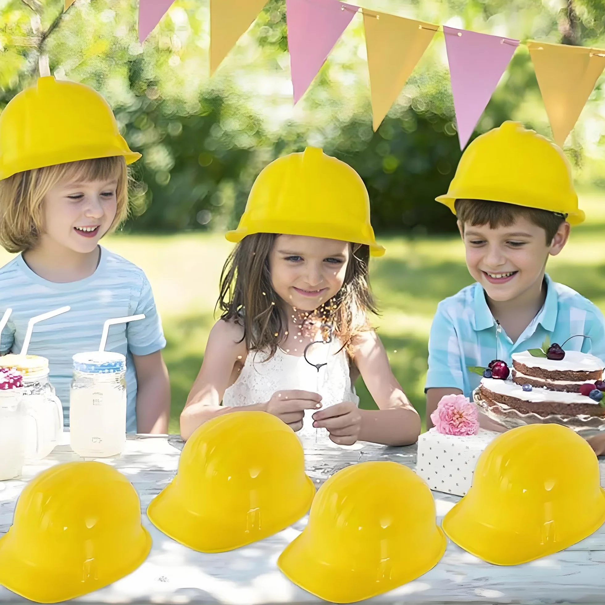 12 pezzi casco da costruzione per bambini, giallo per lavoratori edili, set di casco da costruzione, riutilizzabile, morbido casco da cantiere, per feste a tema di costruzione, compleanni