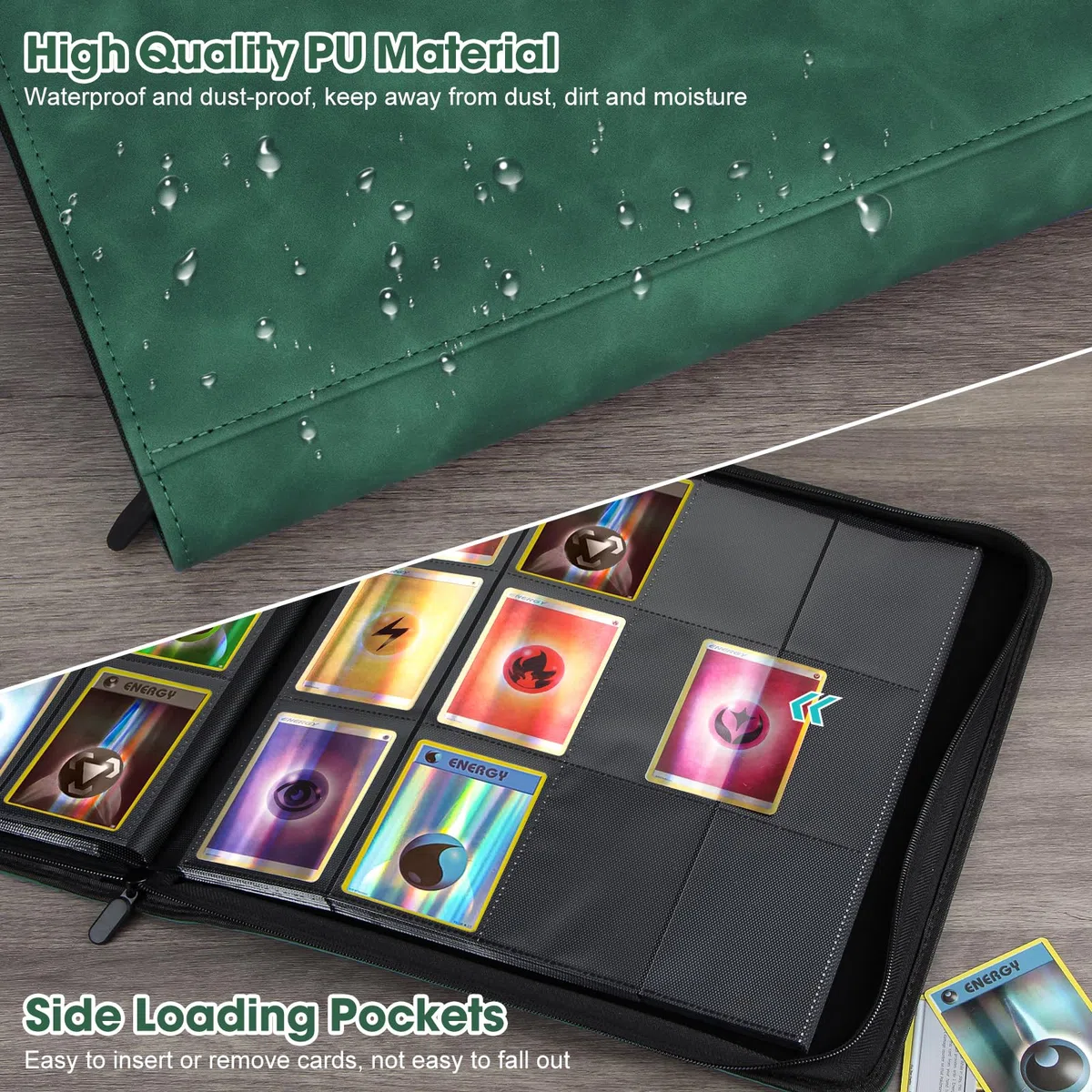 Raccoglitore Cartes, Album Carte da 12 Tasche, Contiene Fino 720 Cartes, Binder Carte di Alta Qualità, Album Porta Cartes per MTG, TCG, Compatible con Varie Carte da Collezione (Verde Scuro)