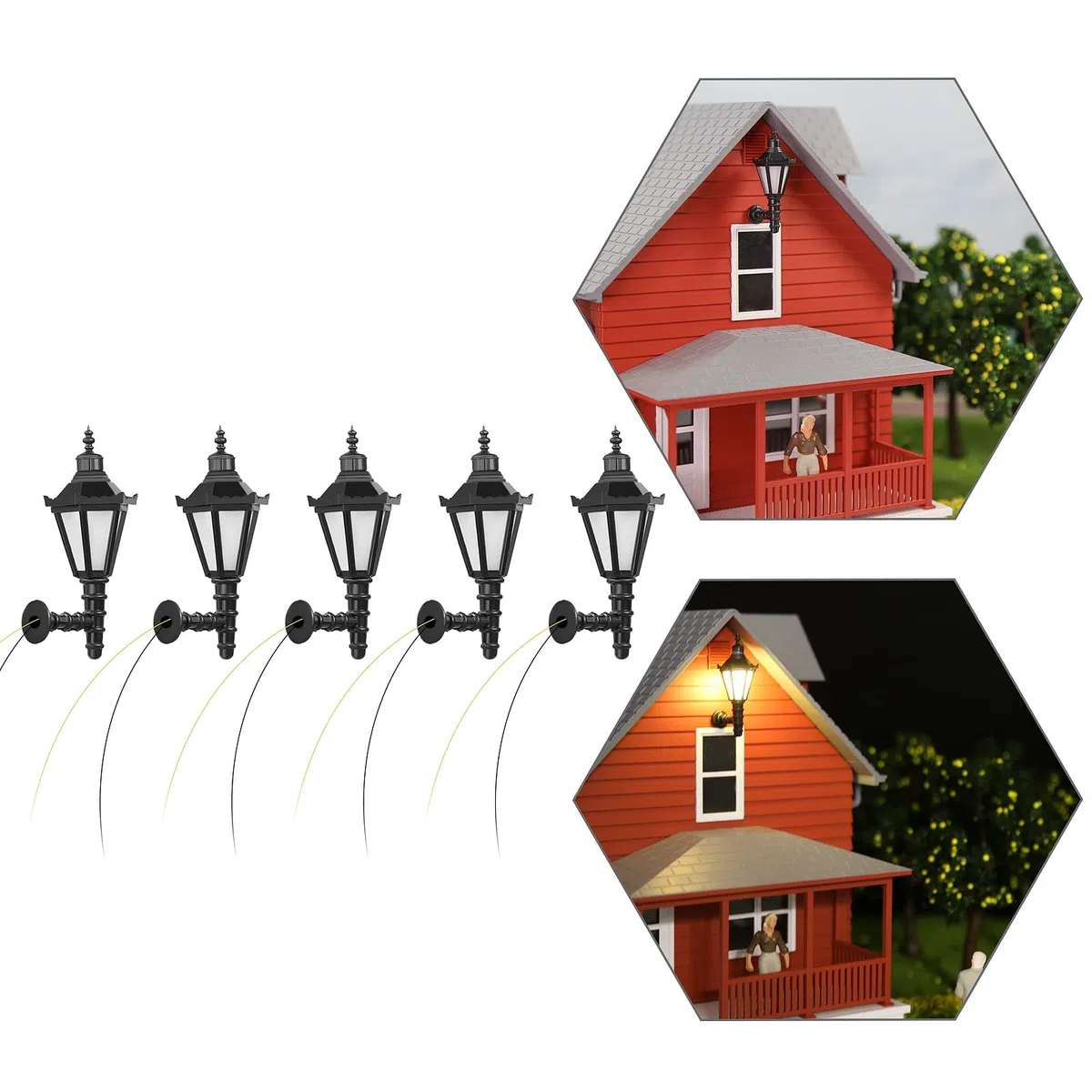 Evemodel LBD01 5 pz Modello Ferroviario 1:25 Lampada Esterna Lattern Luci Da Parete G Scala 12 V