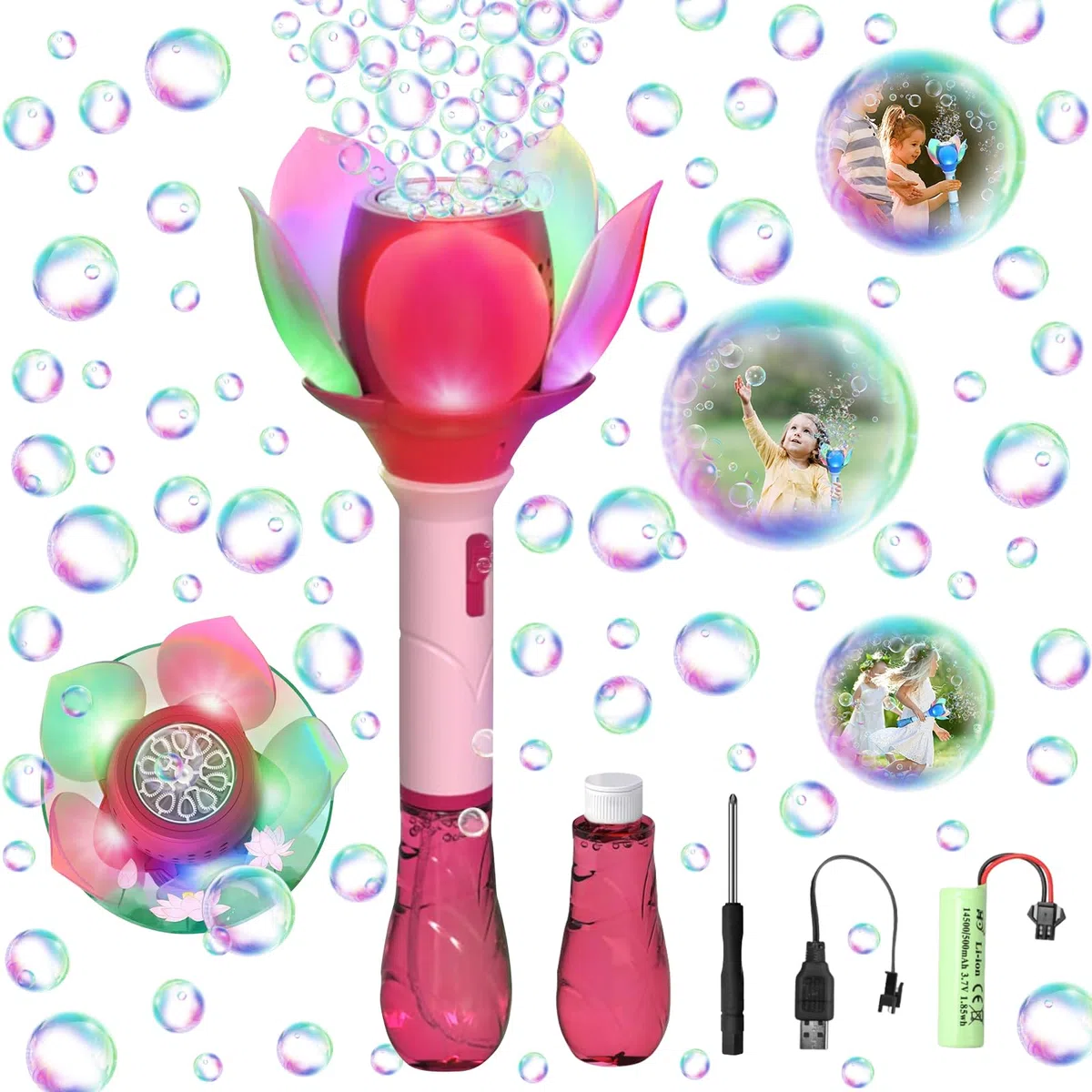 Sparabolle Di Sapone Bambini, Bubble Gun Ape Lotus Bambini, Macchina Bolle Sapone Elettrica Con Soluzione per Bolle, Pistola Bolle Di Sapone Matrimonio 10000+ Bolle/Minuto, Per Esterni/Feste/Matrimoni