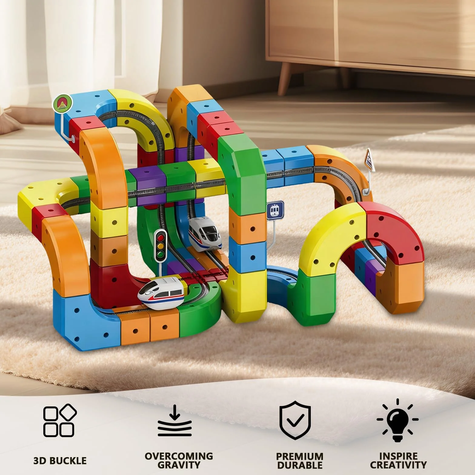 Clickrail Elettrico Cube Track, set di giocattoli con treno magnetico, ferrovia elettrica flessibile con guide anti-gravità, mattoncini magnetici fai da te, giocattolo binari del treno Cubix 3D (81