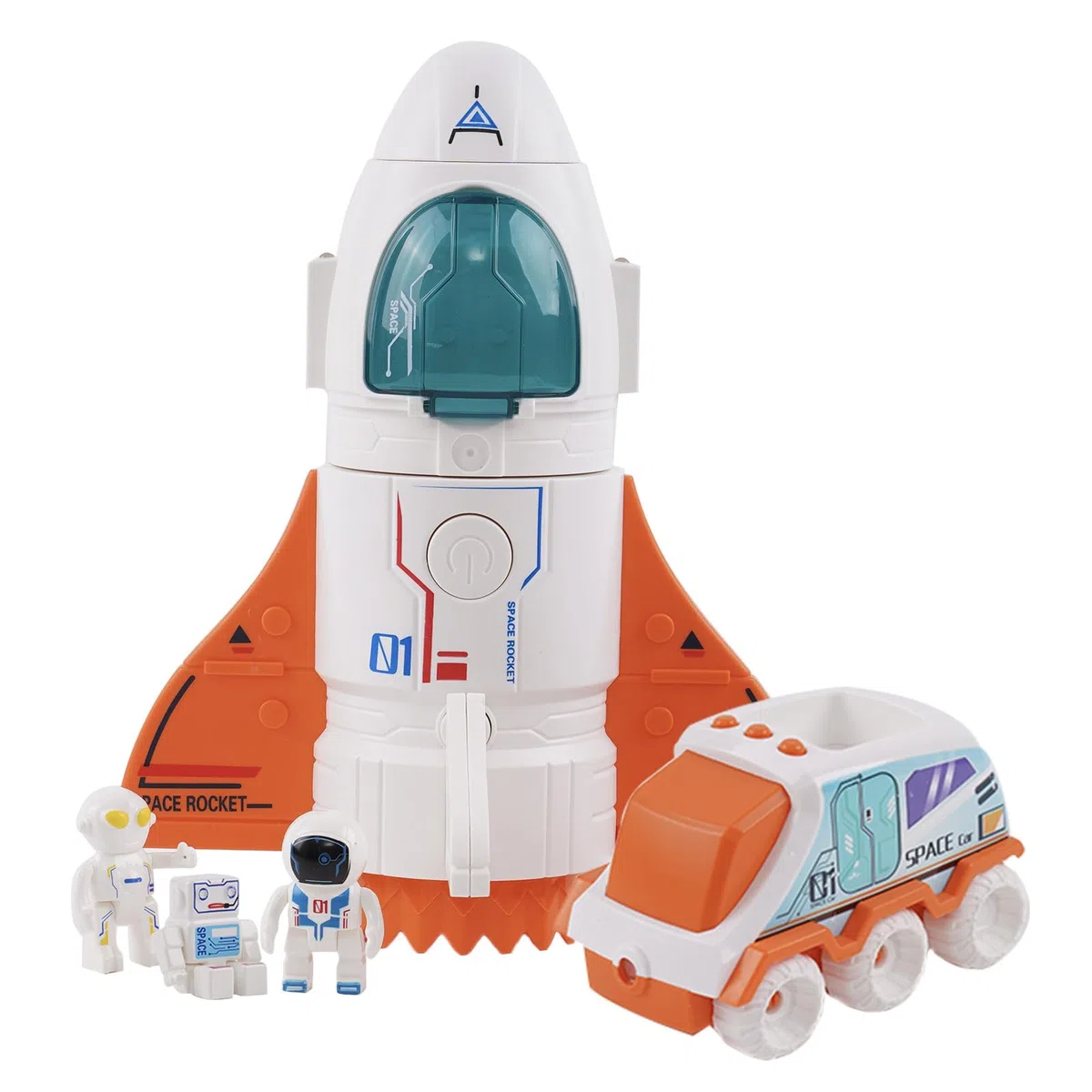 Space Shuttle Missione Spaziale Razzo Giocattolo, astronave arancione con suono, 3 figure di astronauti, cabina di pilotaggio incernierata, marmitta spray, regalo di compleanno per bambini
