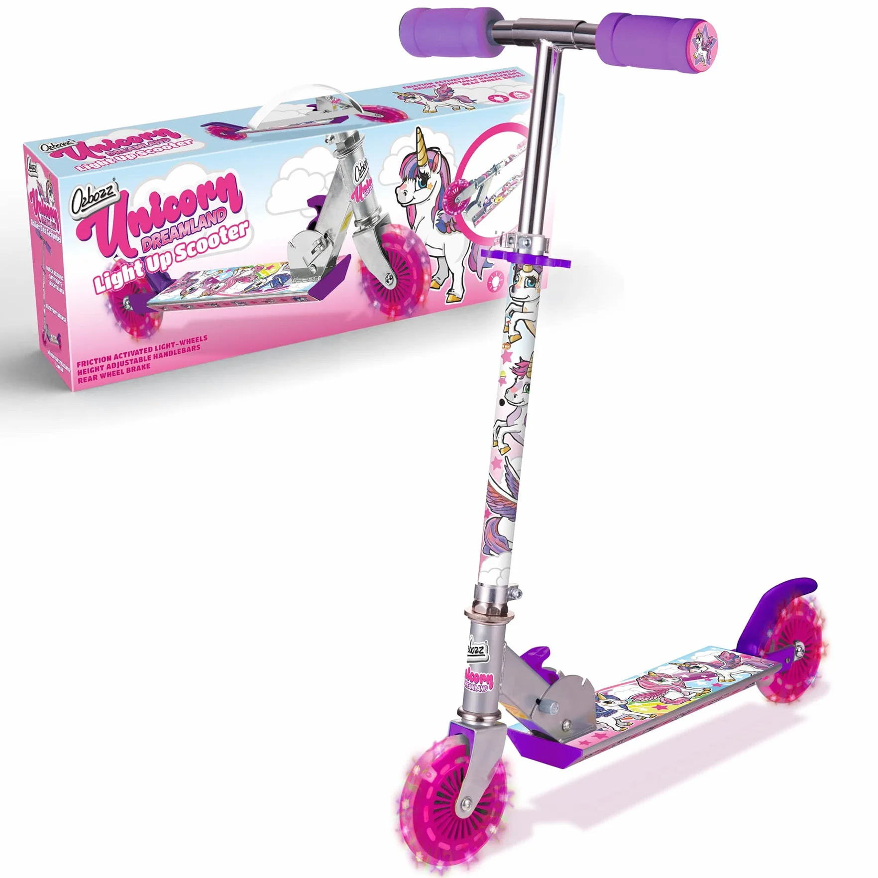 Ozbozz SV13988 - Monopattino con 2 ruote illuminate, Da 4 anni a 11 anni, Regolabile, Multicolore