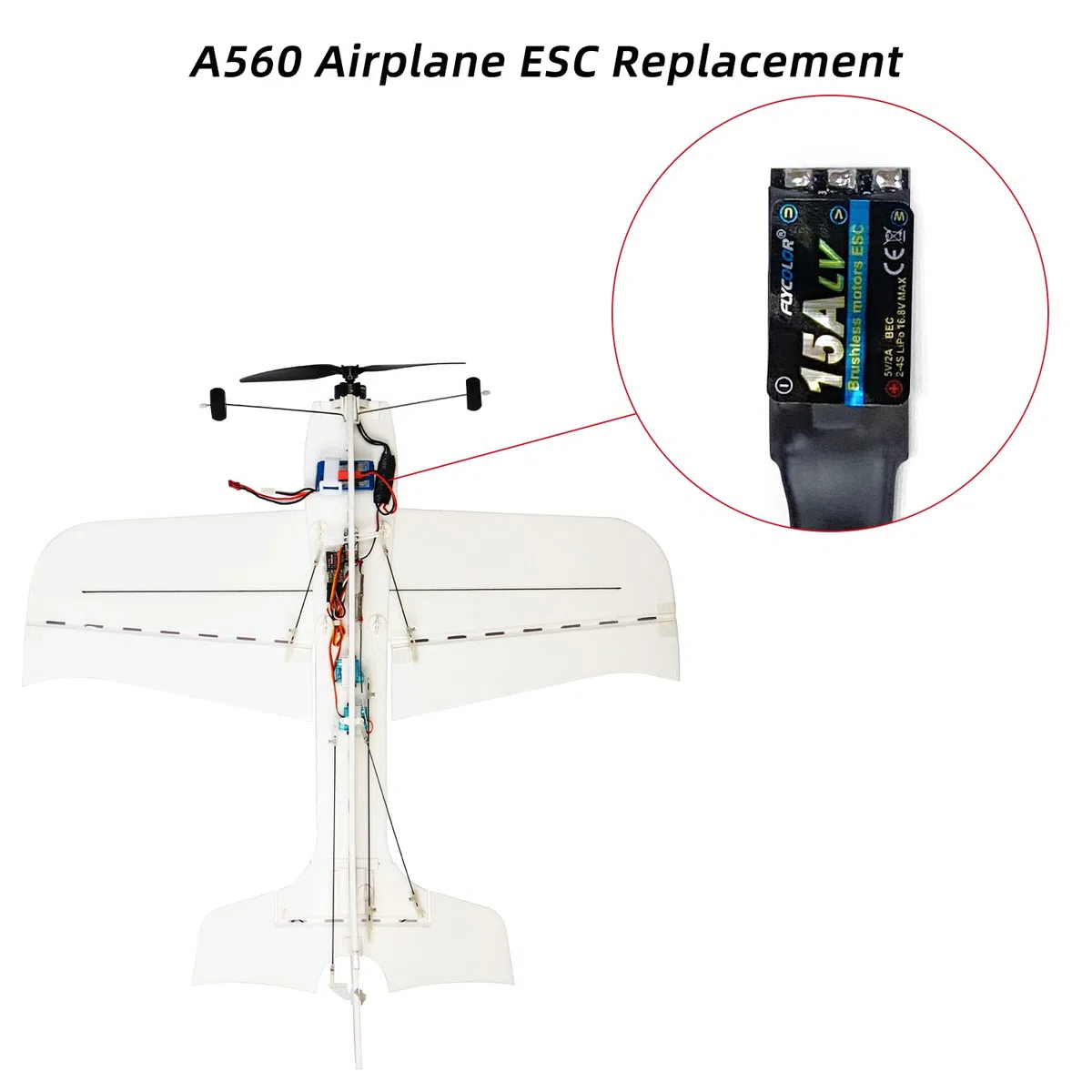 FLYCOLOR 15A RC Brushless Motore Elettrico Regolatore di Velocità Built-in 5V/2A BEC, Supporto 2S-4S LiPo ESC per Radiolink A560 Aereo
