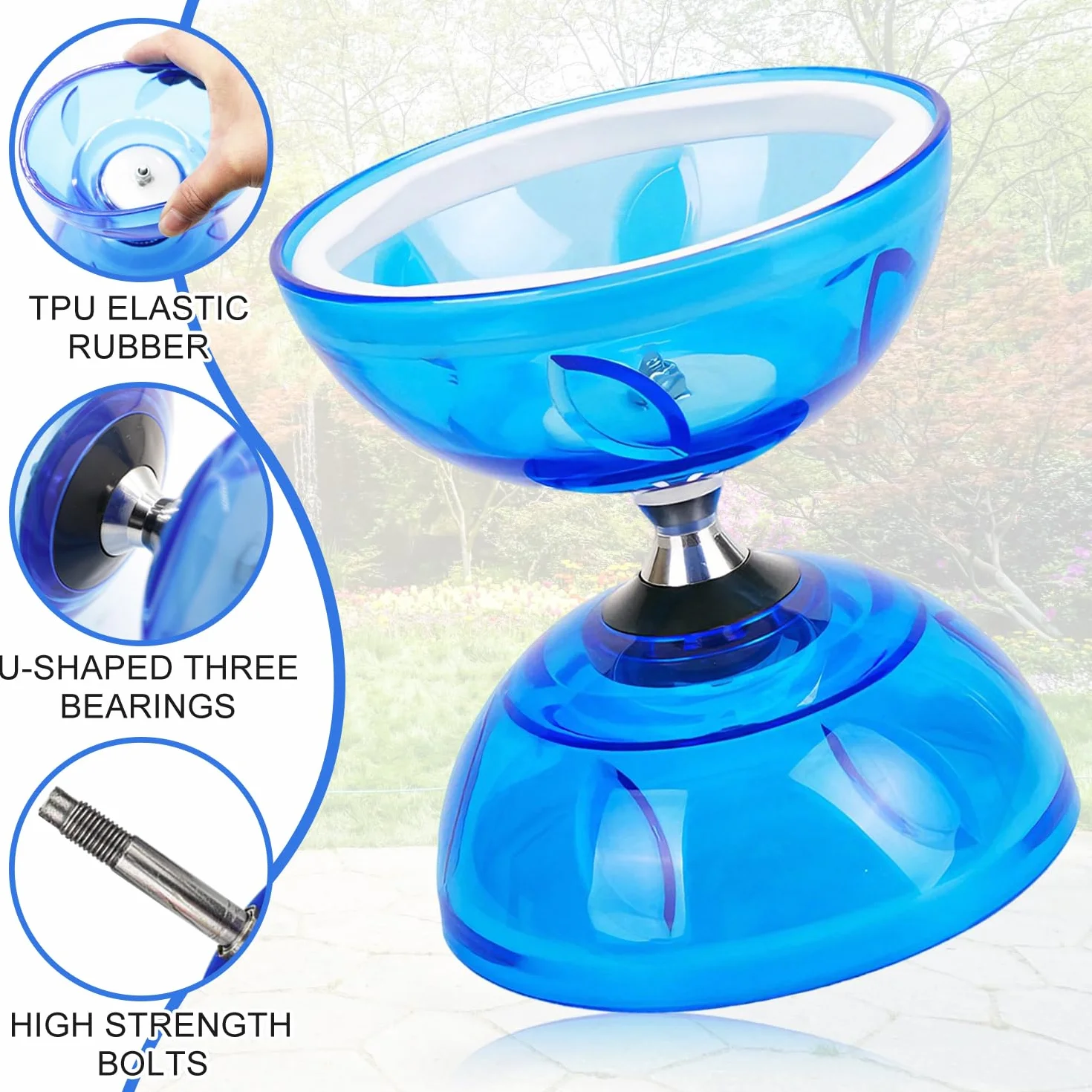 Diabolo con Cuscinetti a Sfera, Diametro 12 cm, Grande diabolo con Cuscinetti a Sfera, Giocattolo da Giocoleria, Adatto ad Adulti e Principianti (Blu)