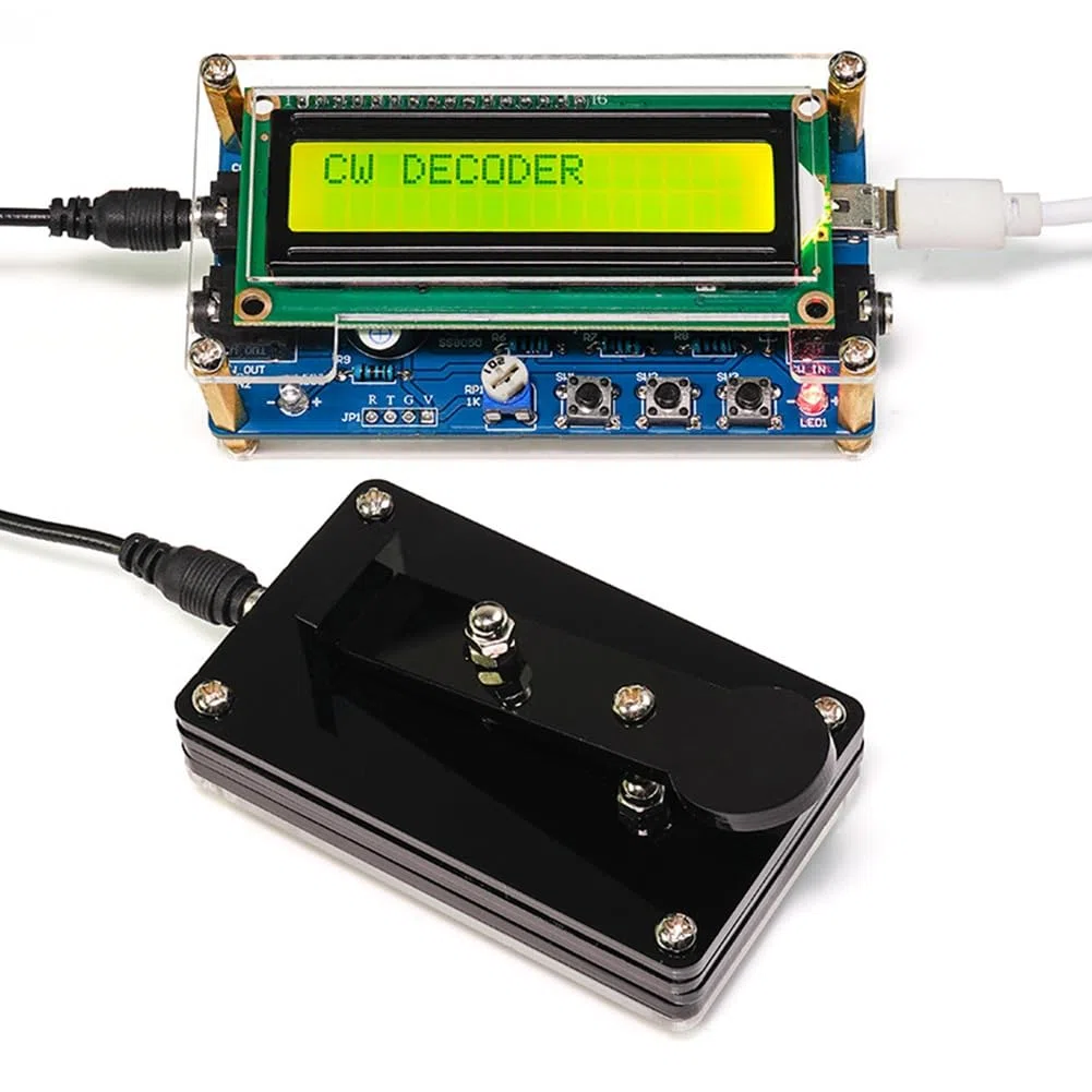 Decoder Morse Code CW Aggiornato Completato +Kit +Pulsante con Display Digitale LCD CW Trainer Morse Code Decoder Kit