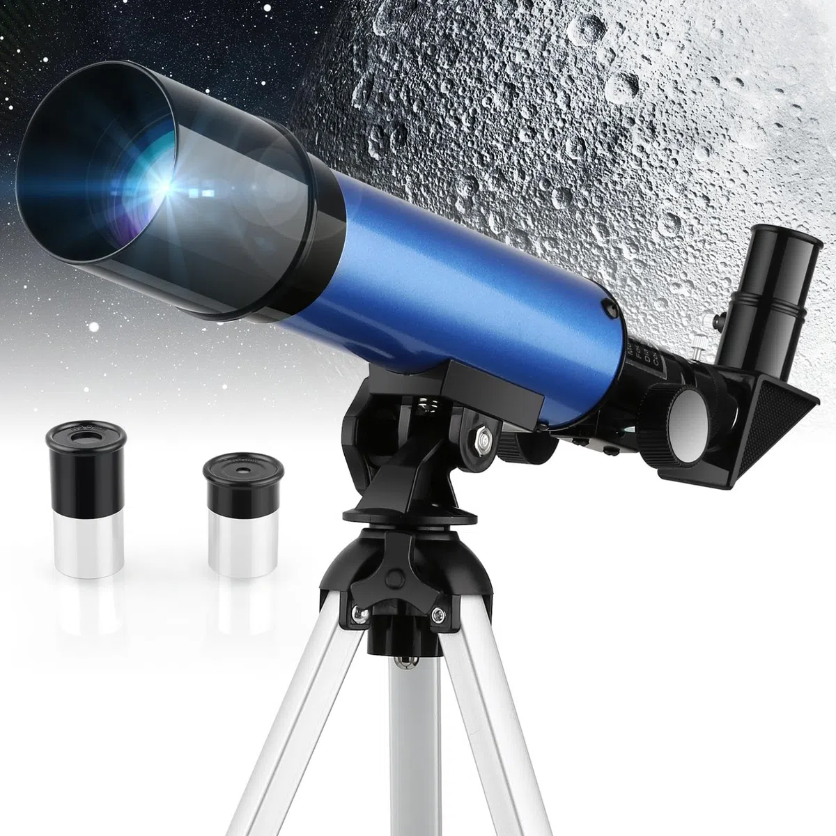 Telescopio 50/360 mm con 2 oculari e treppiede leggero per bambini possono osservare la luna e il cielo notturno, per i giovani aspiranti astronomi