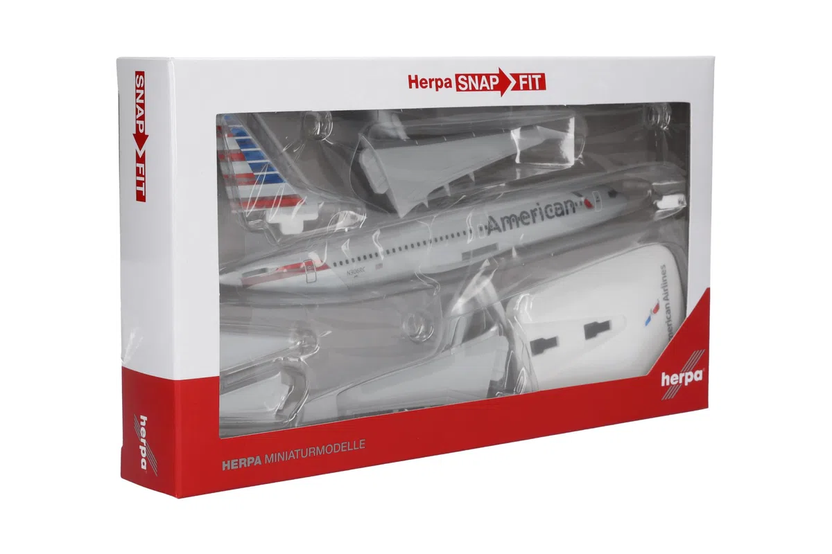 Herpa aereo Snap-Fit in miniatura American Airlines Boeing 737 Max 8 - N306RC, miniatura in scala 1:200, pezzo da collezione, modello con base, plastica