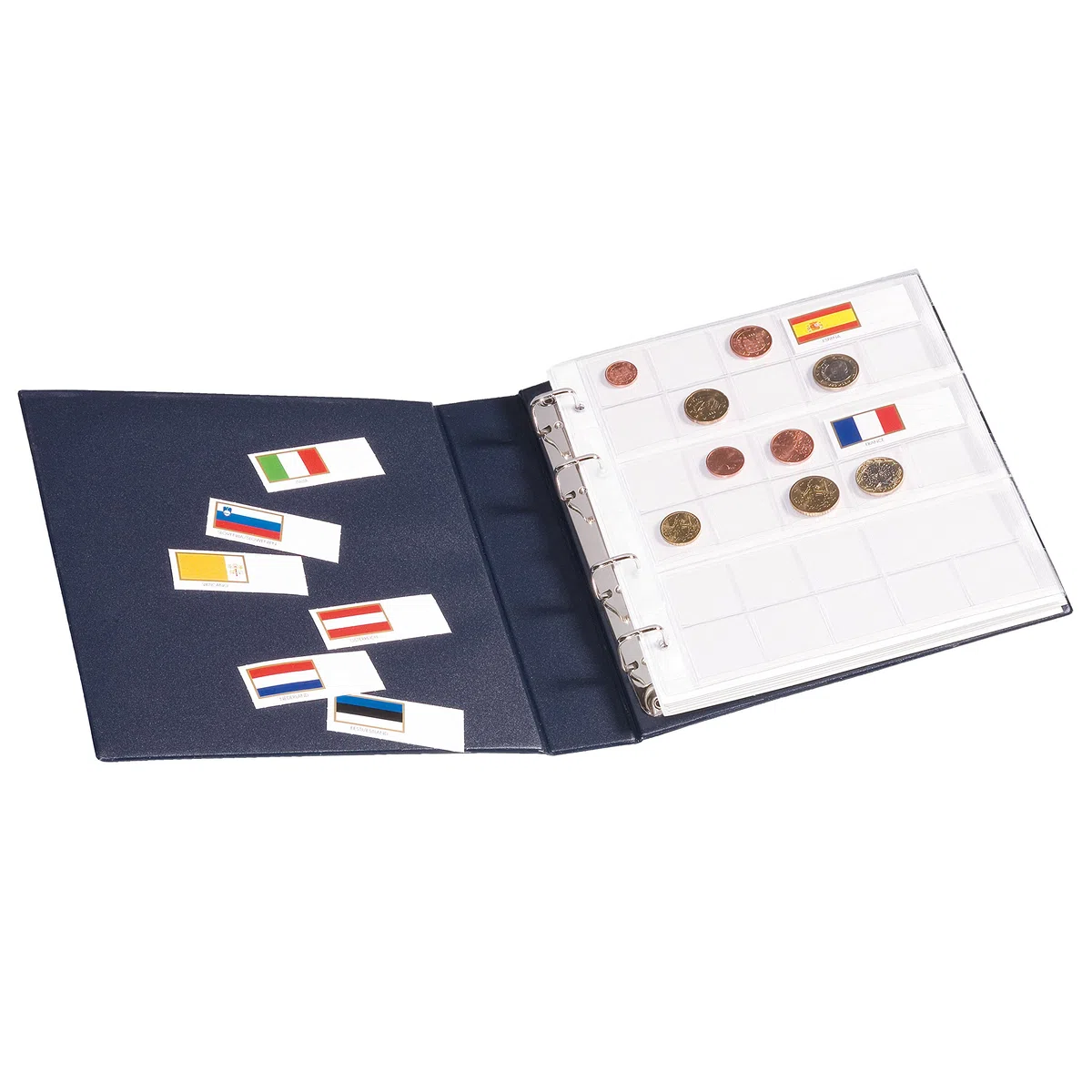 Leuchtturm 338772 Album di Monete Numis - Album di Monete con 7 custodie per Set di Monete da 21 Euro e Custodia - Blu