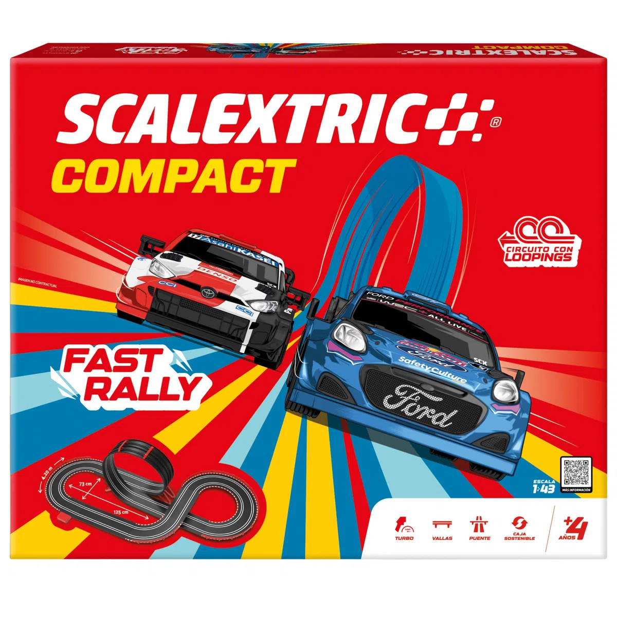 SCALEXTRIC - Circuito Compact - Traccia completa - 2 Auto incluse - Scala 1:43 (Circuito CompactFast Rally)