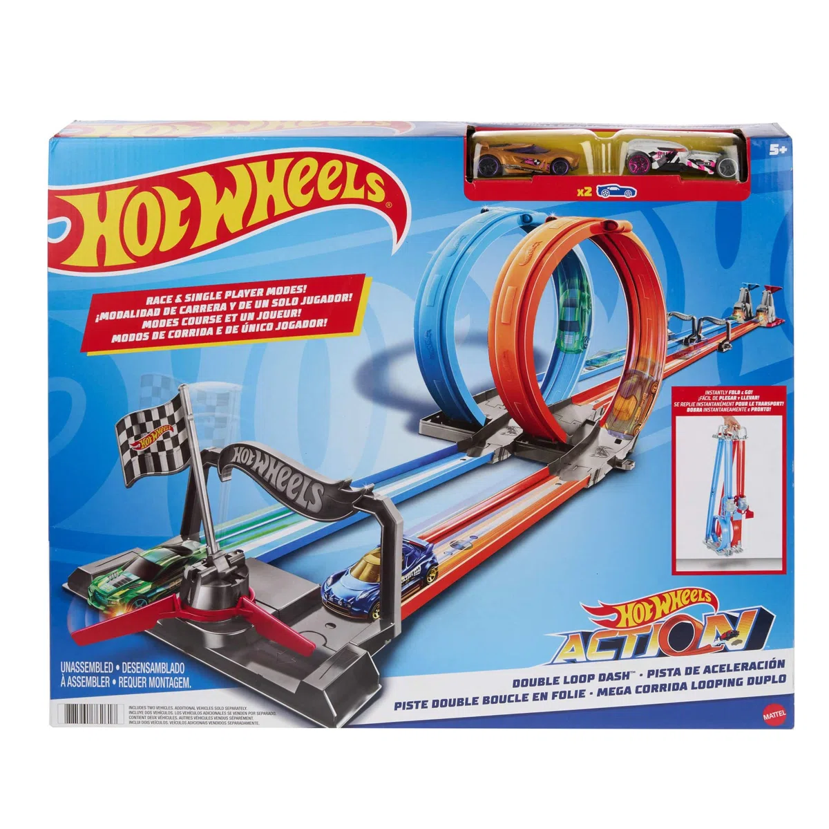 Hot-Wheels Pista Playset Sfida a Doppio Giro Mortale, con 2 Macchinine, Giocattolo per Bambini 4 + Anni, GFH85