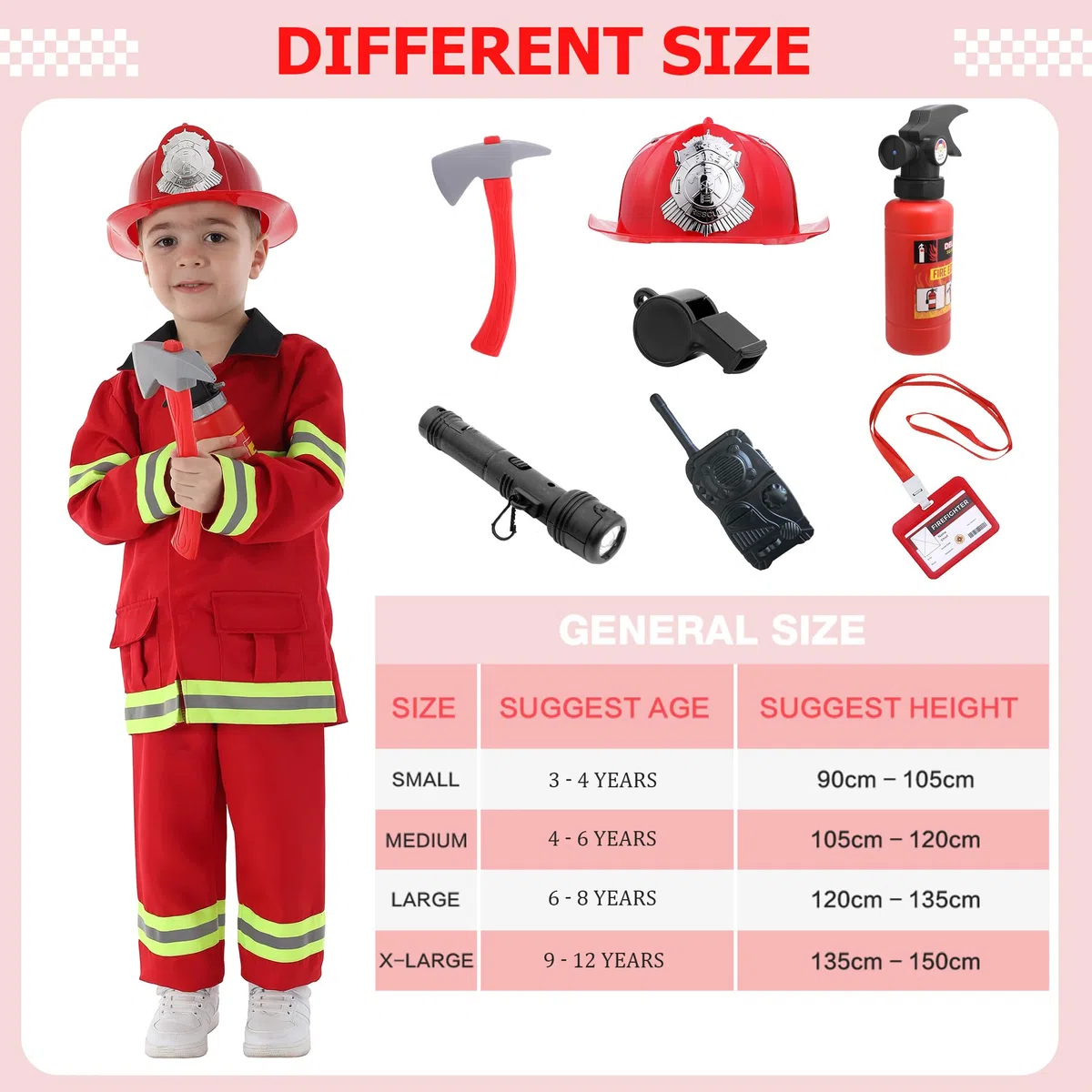 Costume da Pompiere per Bambini Capo dei Pompieri Cosplay Gioco di Ruolo Accessori per Giocattoli