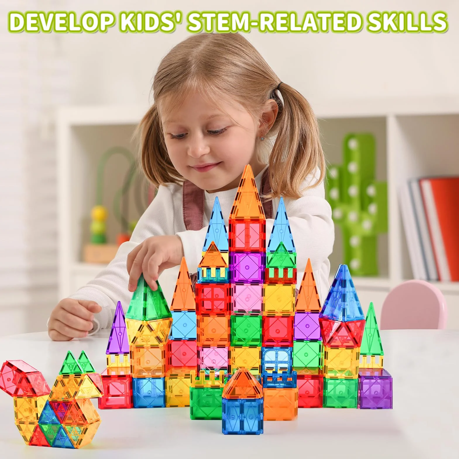 Katiago Costruzioni Magnetiche Bambini, 64 Tessere Magnetiche Colorate di 3 4 5 anni Blocchi Magnetici per Bambini Regalo di Compleanno Costruzione Giocattoli Montessori per ragazzi e ragazze