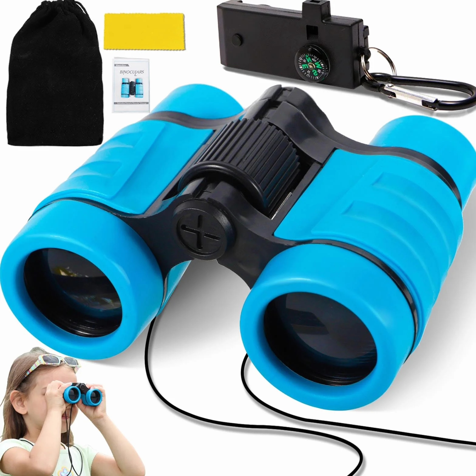 Binocolo Bambini,Compatto Binocolo,Forte ingrandimento 8X21,Set Esploratore Completo con Lente d'Ingrandimento e Bussola,Giochi per bambino e bambina di 3-12 anni,giocattolo per esterni
