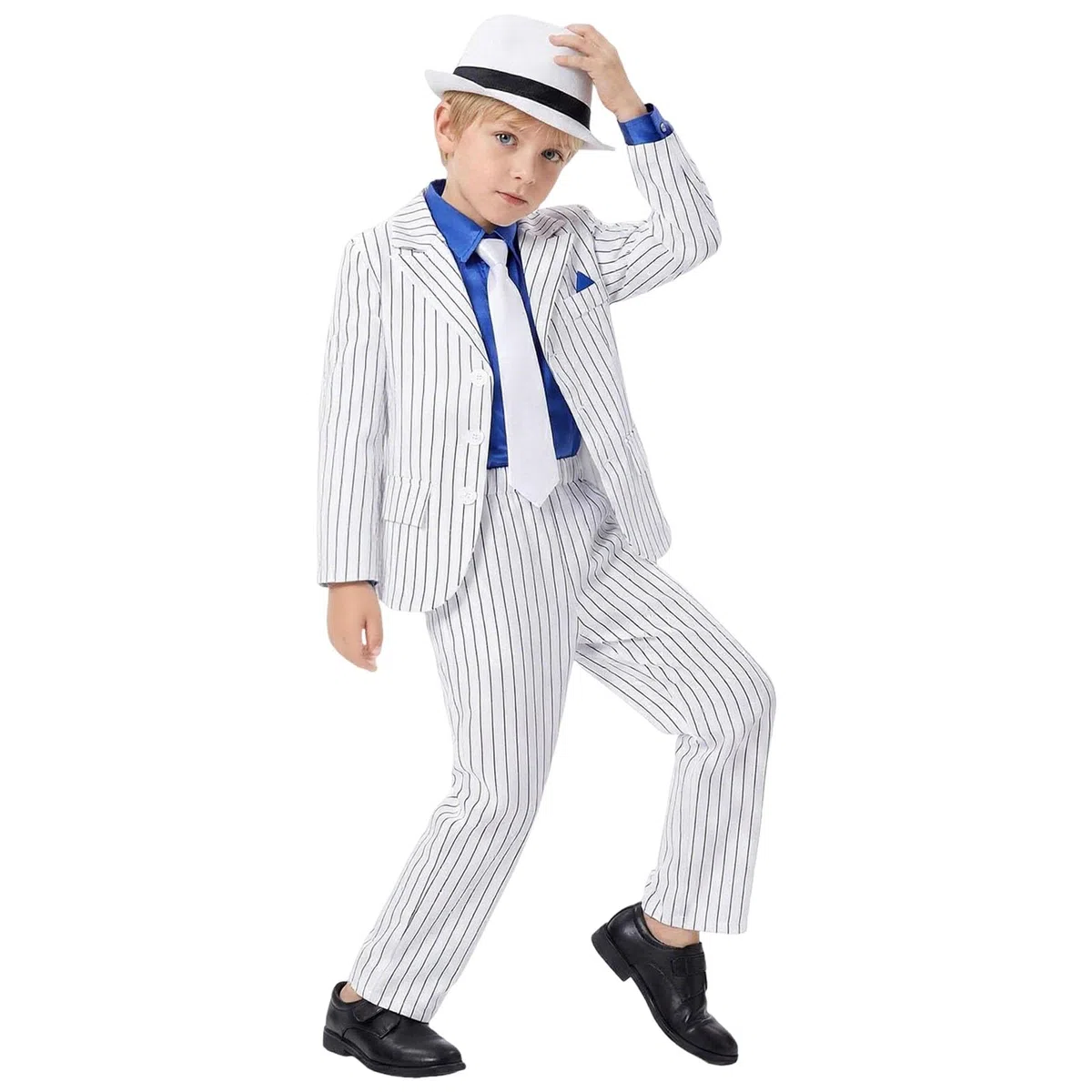 Costumi di Halloween per Bambini Ragazzi 5-11 Anni Michael Jackson Abbigliamento Stage Performance Dancewear,Set 6 Pezzi con Giacca Nera con Paillettes,Pantaloni, Cappello,Guanto Spettacoli Halloween