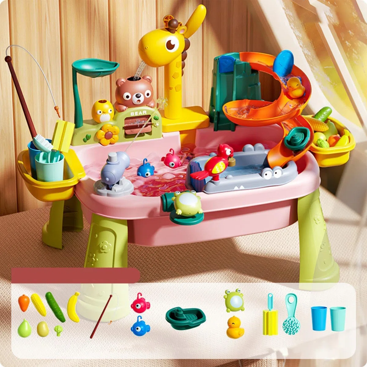 Tavolo d'Acqua per Bambini,Rubinetto Giraffa Gioco Simulazione | Lavello Giocattolo da Cucina con Acqua Corrente,Per Bambini 1-5 Anni Spiaggia Giardino Cortile Piscina Gioco Interattivo All'Aperto