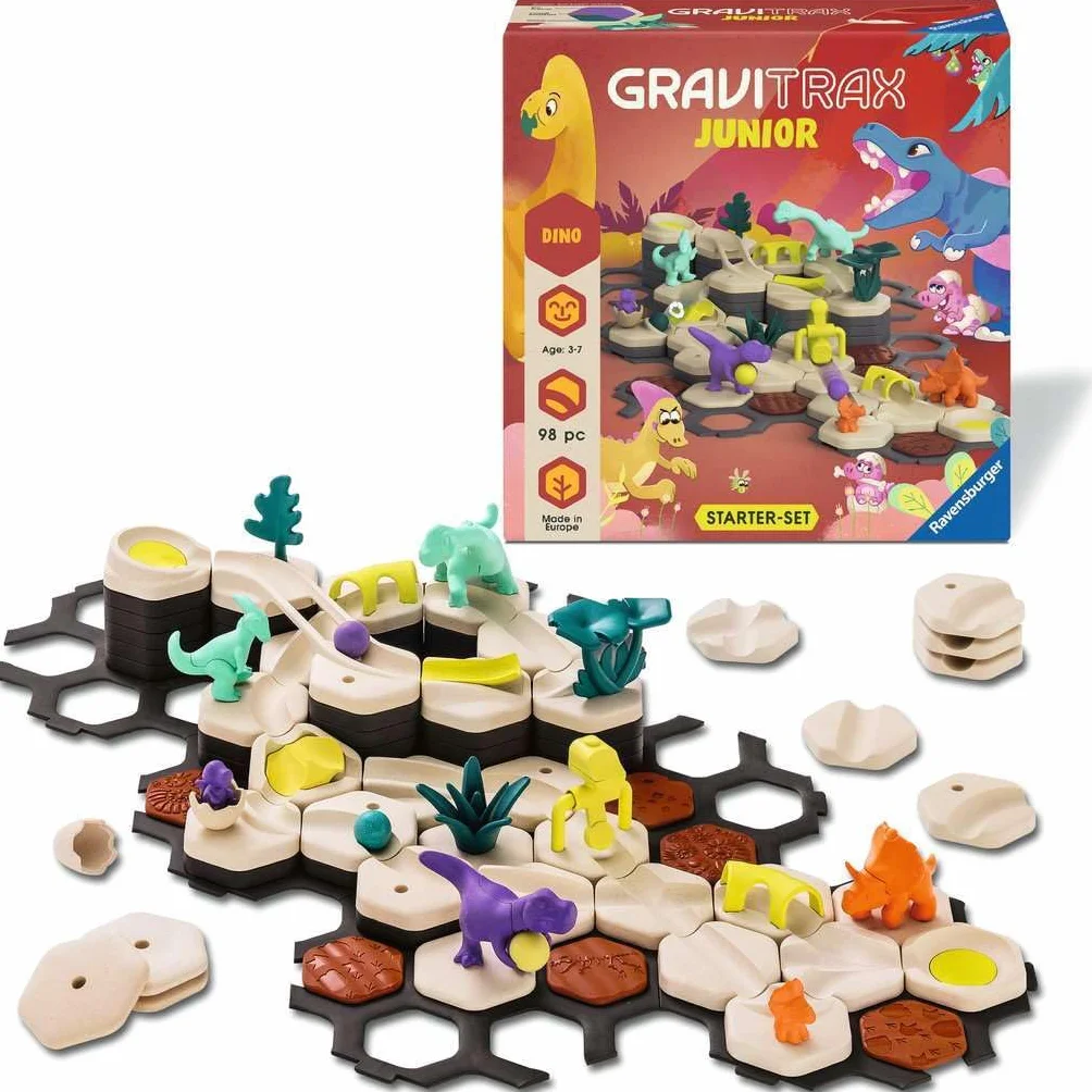 Set iniziale Ravensburger GraviTrax Junior L Dino 24586 - pista da baseball a partire da 3 anni - pista in marmo e giocattolo da costruzione per bambini - dinosauro regalo per ragazzi e ragazze