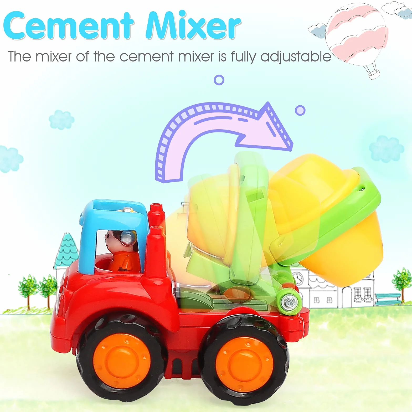 TINOTEEN Auto Giocattoli,Macchinine per Bambino 1 2 3 Anni Spingi e Vai Veicoli Giochi Set di 4 Trattore,Bulldozer, Camion Betoniera, Dumper