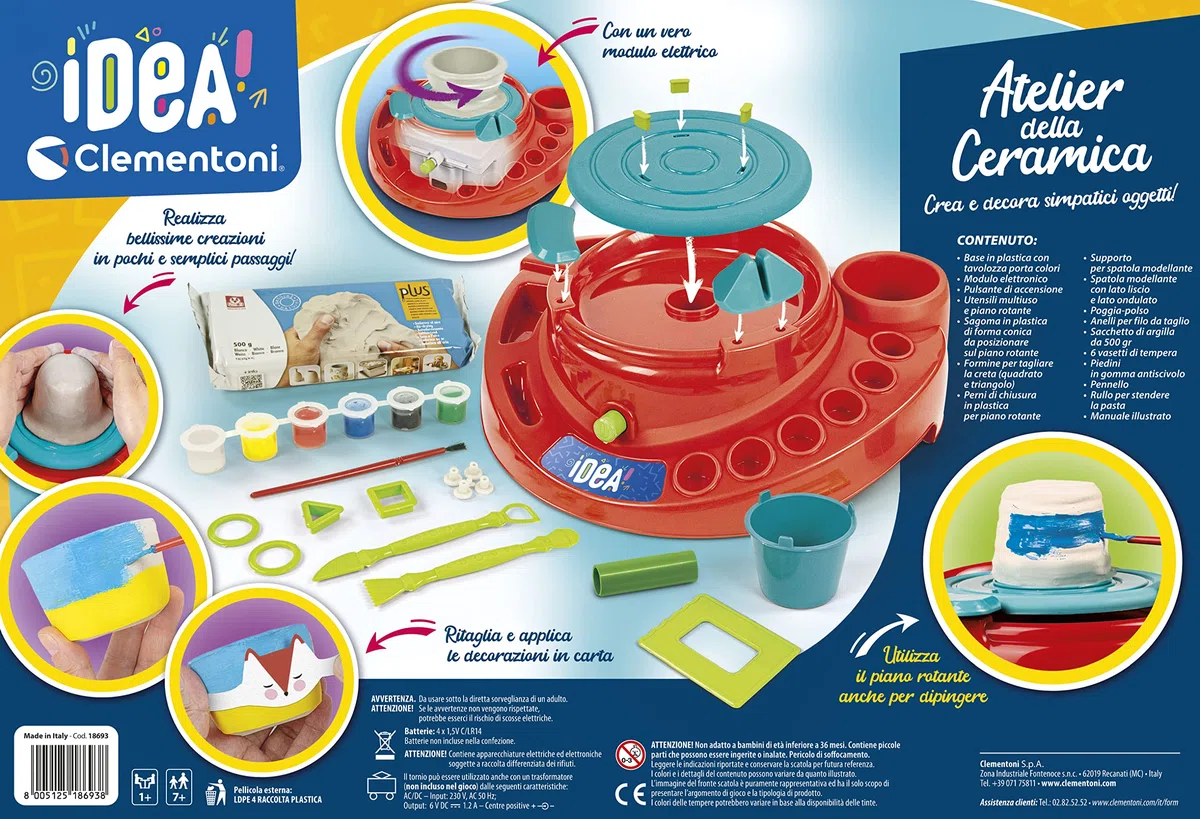 Clementoni Idea - Atelier della Ceramica, Gioco d'Arte per Bambini 7+ Anni, Set Creativo con Tornio Elettrico, Argilla e Accessori per Modellare Tante Creazioni, Made in Italy, Lingua Italiana, 18693