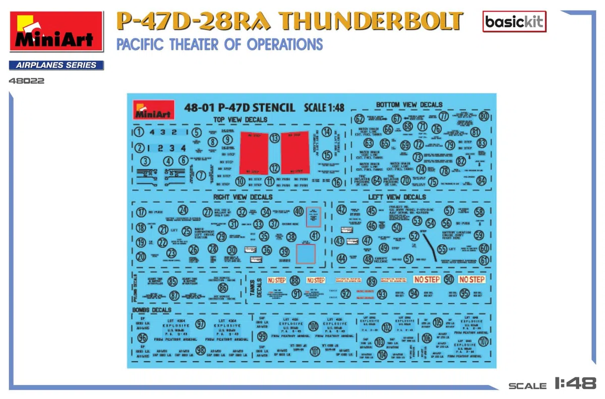 MiniArt 48022 1:48 P-47D-28RA Thunderbolt Basic Kit – riproduzione fedele del modellismo, kit di costruzione in plastica, fai da te, hobby, incollaggio, modellismo, assemblaggio, non verniciato