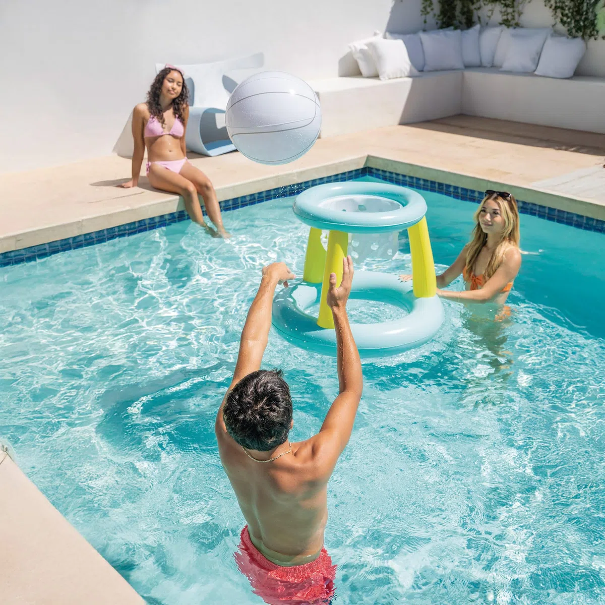 Intex Set gonfiabile per pallacanestro acquatico, Mini cestino per bambini, con pallone gonfiabile, per piscina, giocattolo d'acqua, kit di riparazione, +6 anni