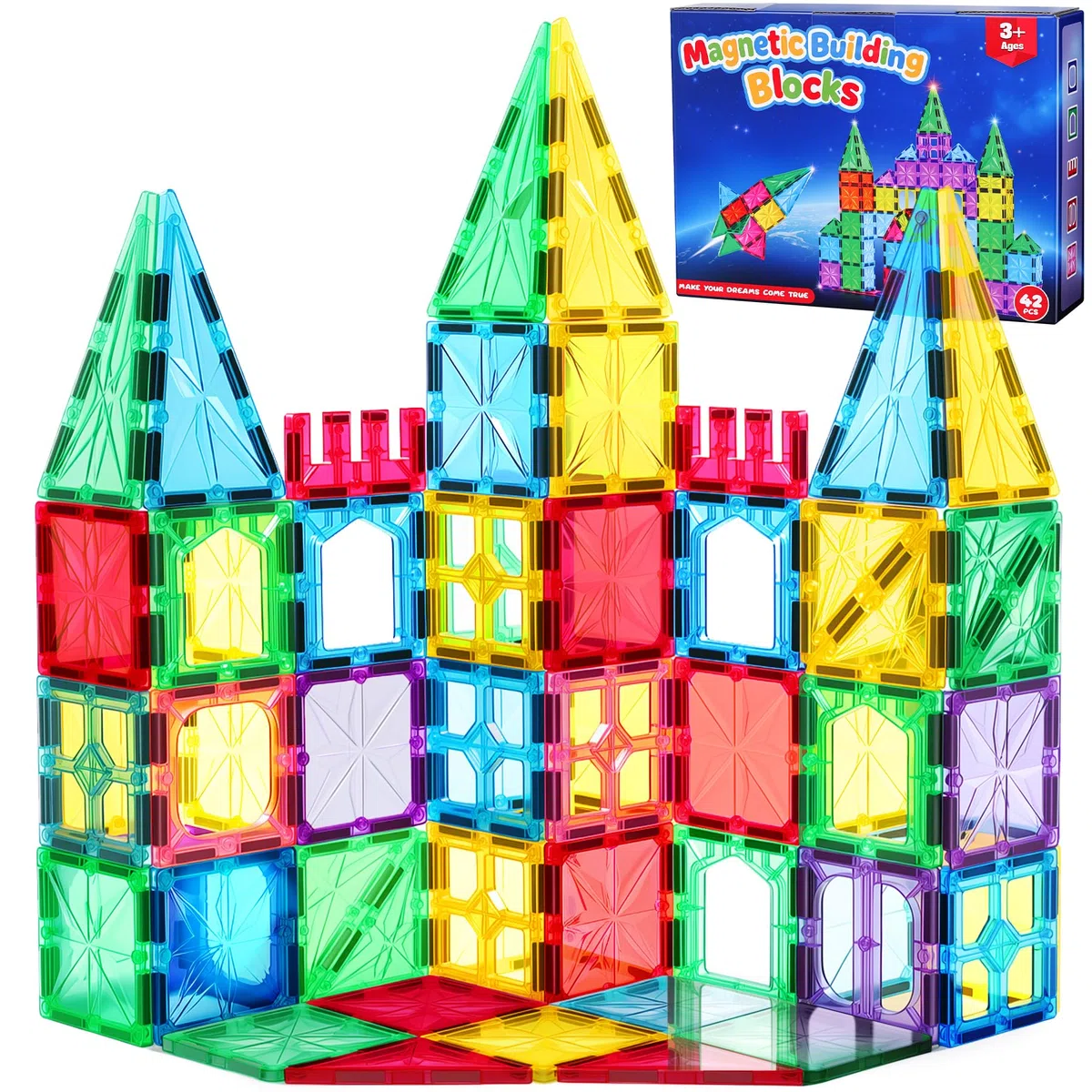 WOOBLO Blocchi Magnetici,Giocattolo Magnetico STEM Montessori 3+,Giocattolo Magnetico per Bambini 3-5 Anni, Giocattolo di Apprendimento Sensoriale,Regalo per Bambini e Bambine 42 Pezzi Rimovibile