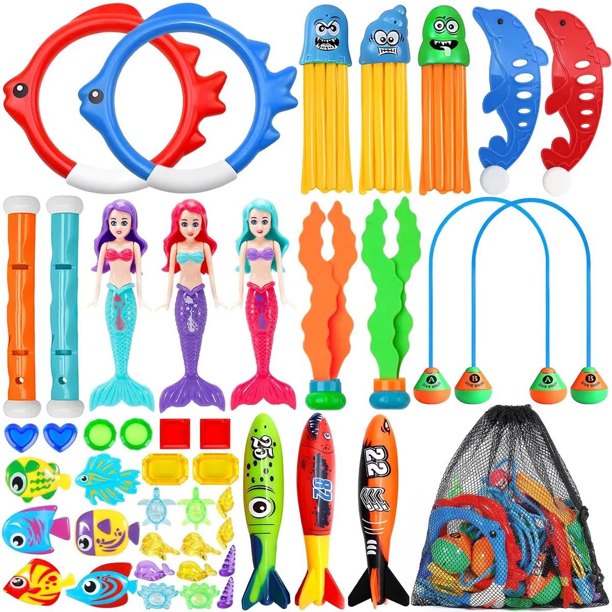 Giochi Immersione Piscina 43 Pezzi,Giochi da Piscina per Bambini,Giocattoli da Immersione Inclusa Bastoncini da Immersione,Tesori dei Pirati e altro,Ideale per Spiaggia Piscina, e Allenamento Nuoto
