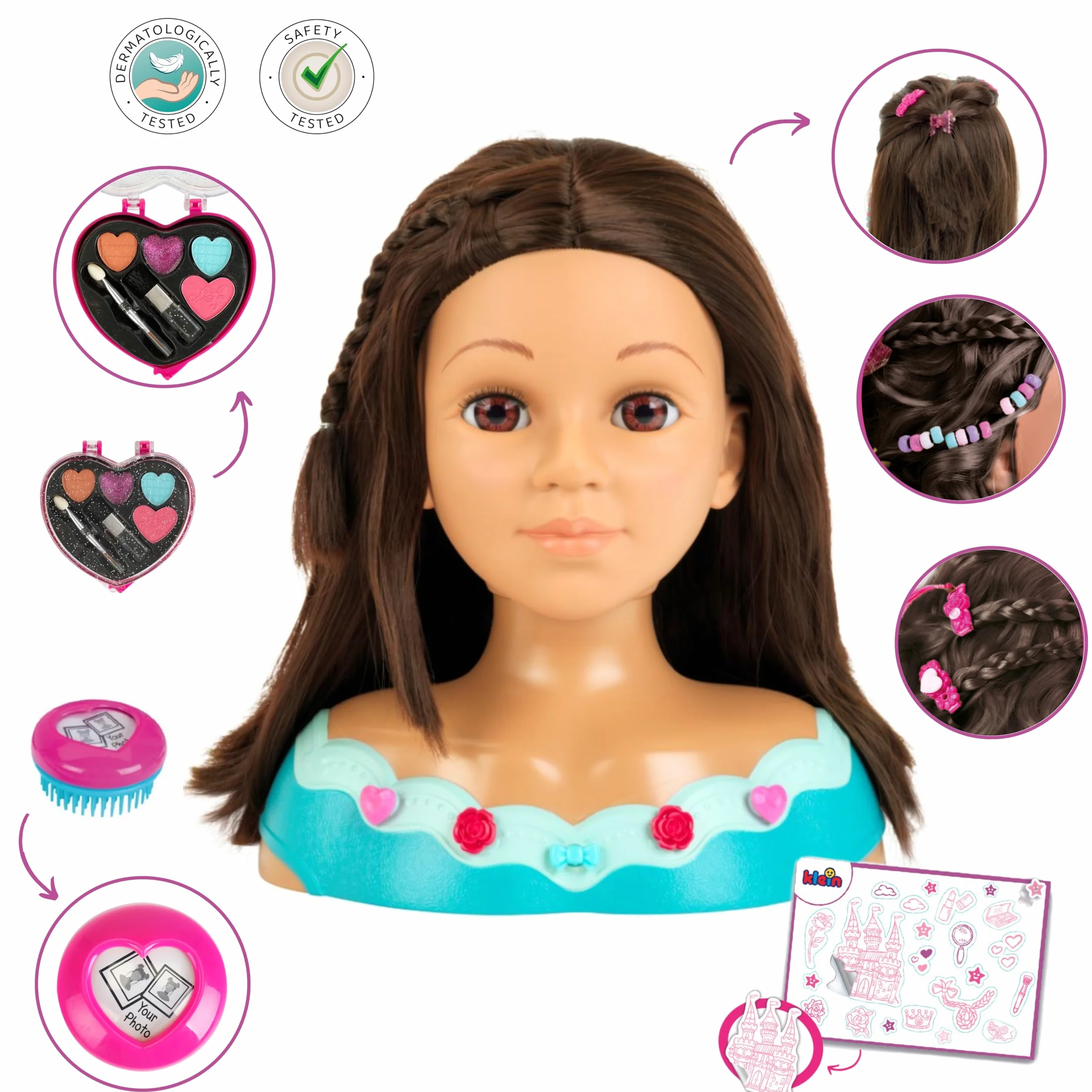 Theo Klein 5201 Busto per Trucco e acconciatura Mia I Include Cosmetici a Forma di Cuore e Accessori per Capelli I Capelli Lavabili e pettinabili I Giocattolo per Bambini dai 3 Anni in su