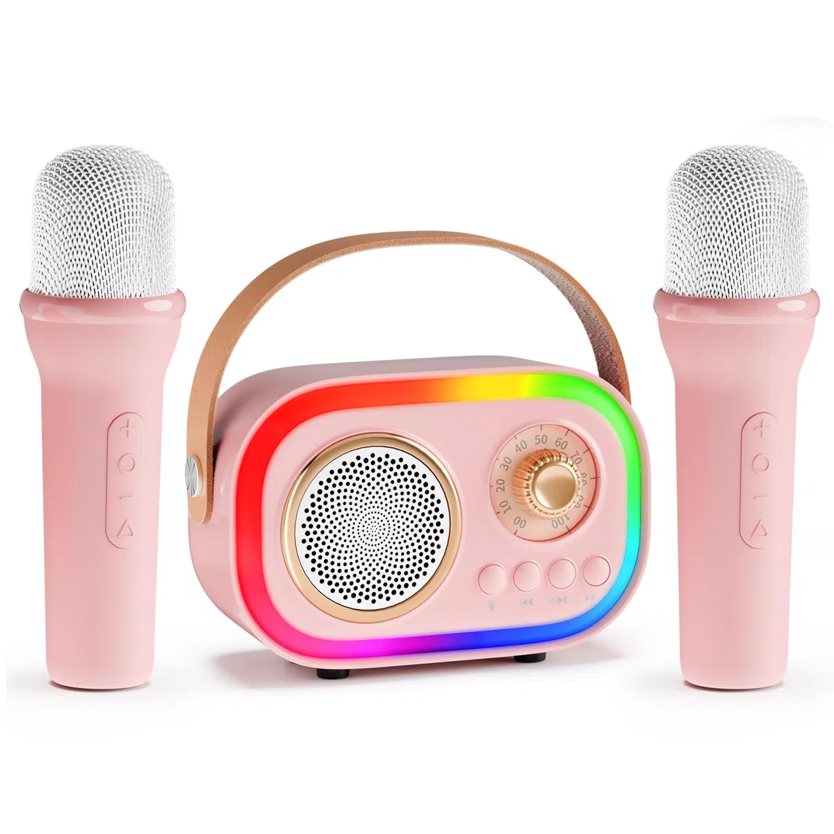 Karaoke per Bambini e Adulti con 2 Microfono, Regalo Bambina 3-18 Anni Macchina per Karaoke Bambini Bluetooth con 5 LED e 12 Effetti Vocali，Giochi Bimba 3-18 Anni,Regalo Natale Compleanno Giocattoli