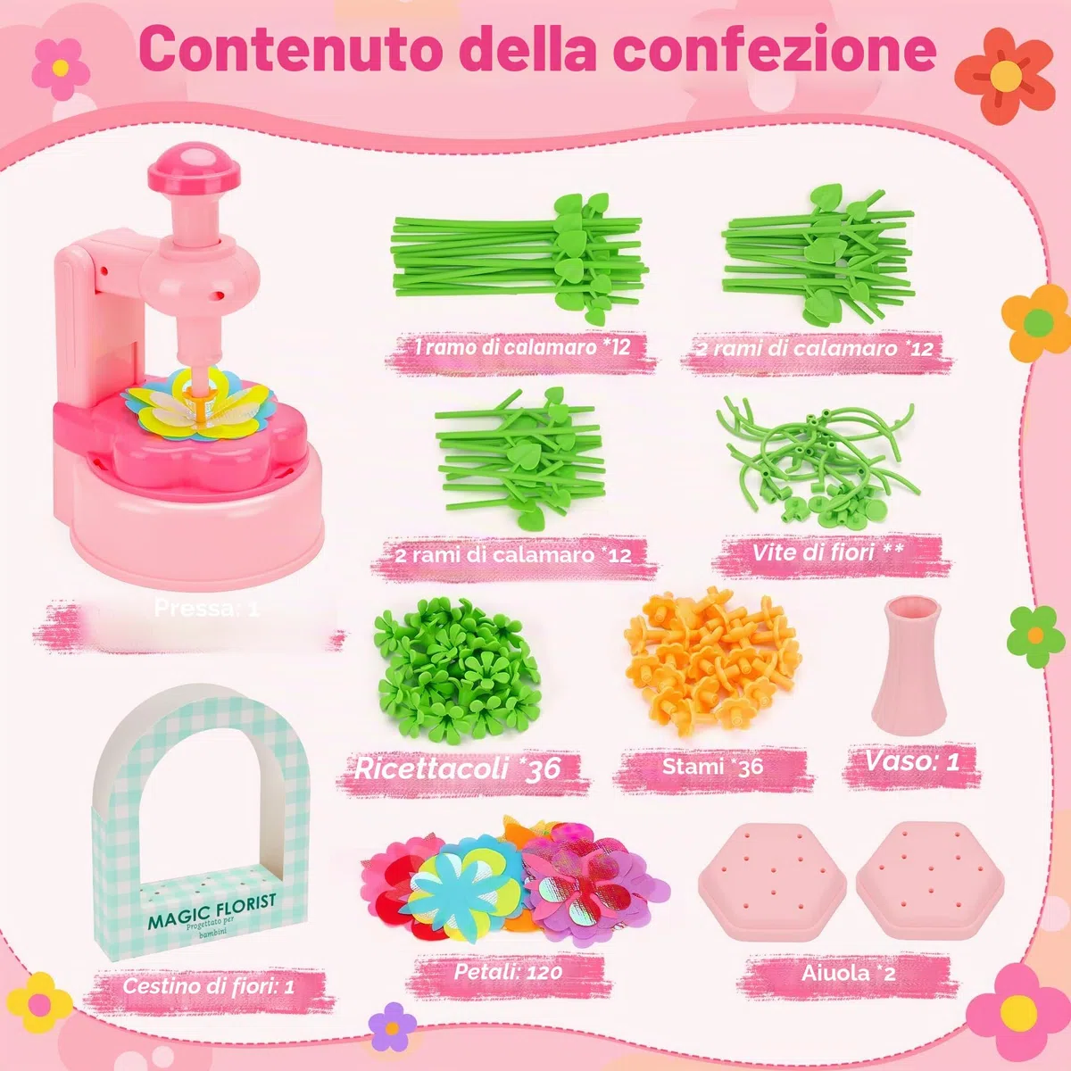 CSYY Il Laboratorio dei Fiori, 237 Kit Artigianale con Macchina per la Produzione di Flower Bambini per Bambina 4 5 6 7 8+ Anni Vaso Cestino Campo Fiorito Idea Regalo Compleanno e Natale