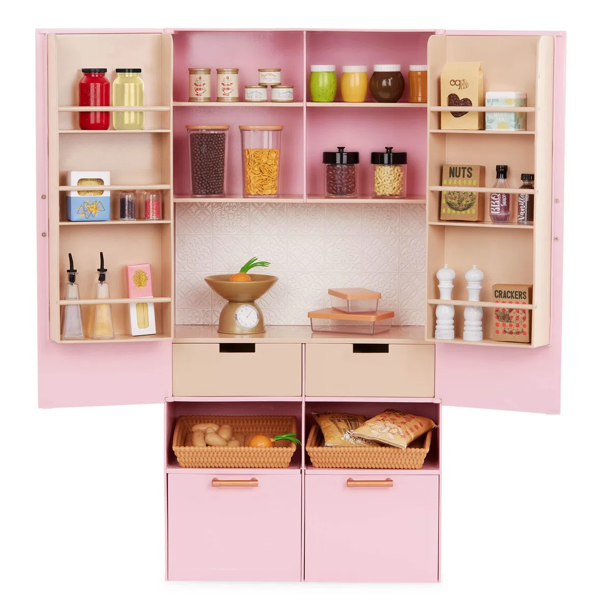 Our Generation - Una bella dispensa - Home Set di mobili da cucina - Articoli alimentari per finta - Accessori per bambole da 46 cm - Gioco d'immaginazione - Giocattolo per bambini dai 3 anni in su