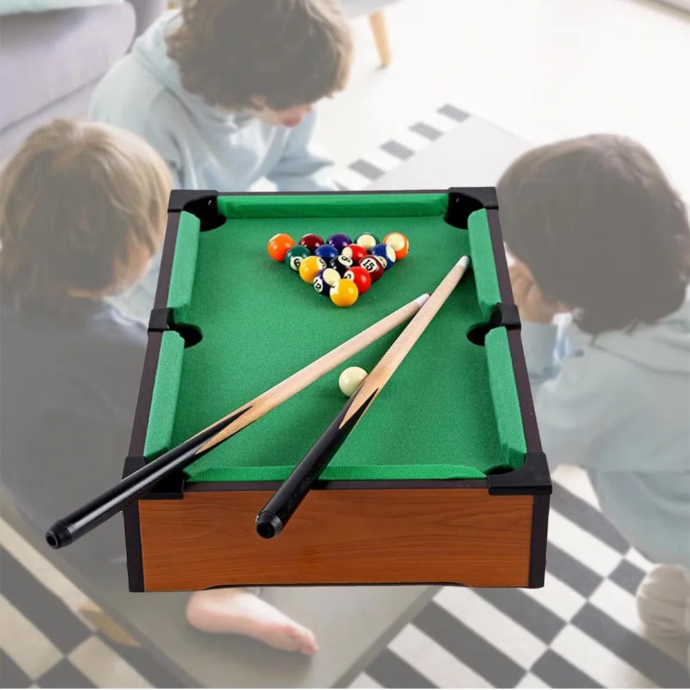 BAKAJI Carambola da Tavolo con Stecche e Palle con Triangolo, Biliardo da Casa con Palline e Accessori per Adulti e Bambini, Gioco di Società Idea Regalo con 6 Buche, 36 x 24 cm