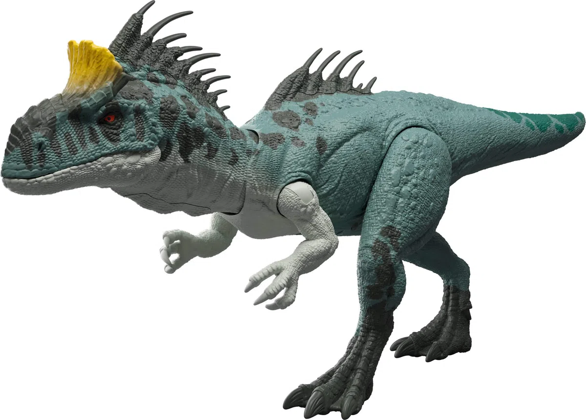 Mattel Jurassic World - Cryolophosaurus Ruggito Selvaggio, dinosauro snodato con luci e suoni, premi il tasto e attiva ruggiti feroci e mosse d'attacco feroci, JKL80