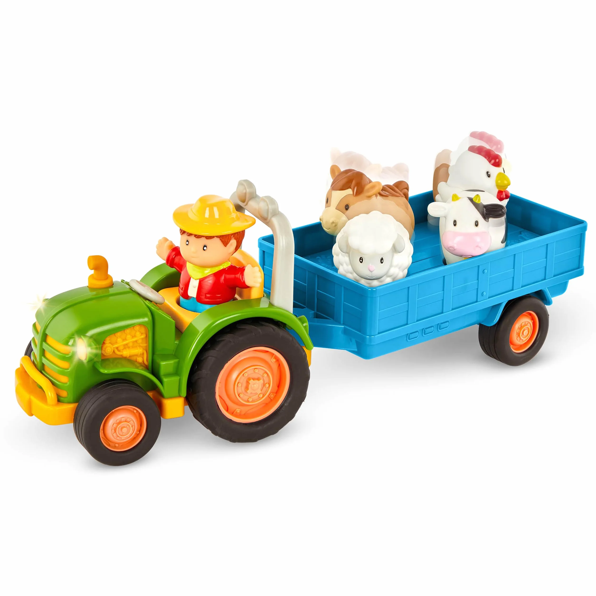 Battat - Fattoria giocattolo per bambini e ragazzi - Trattore giocattolo luci e suoni - Set da gioco per finta da 7 pezzi - Trattore, rimorchio, animali da fattoria - 18 mesi +